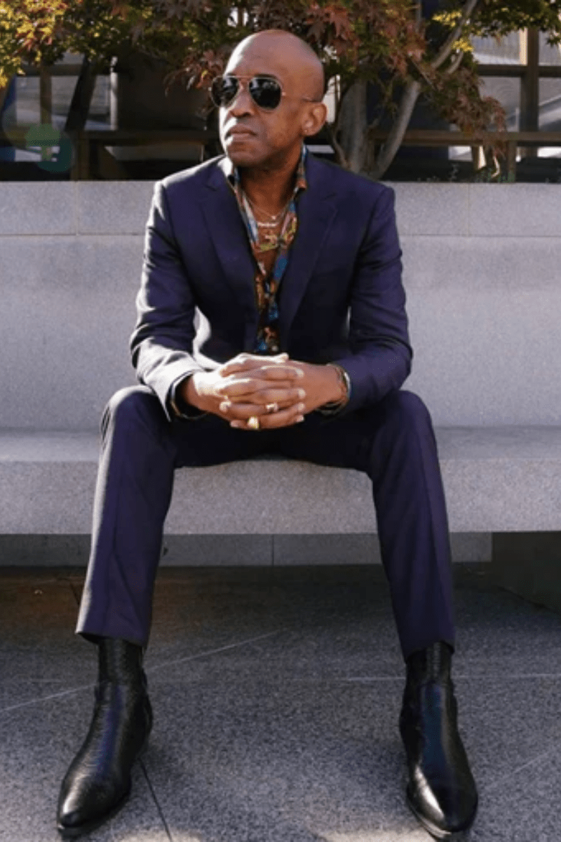 Marcus in The Tailory purple bamboo custom suit