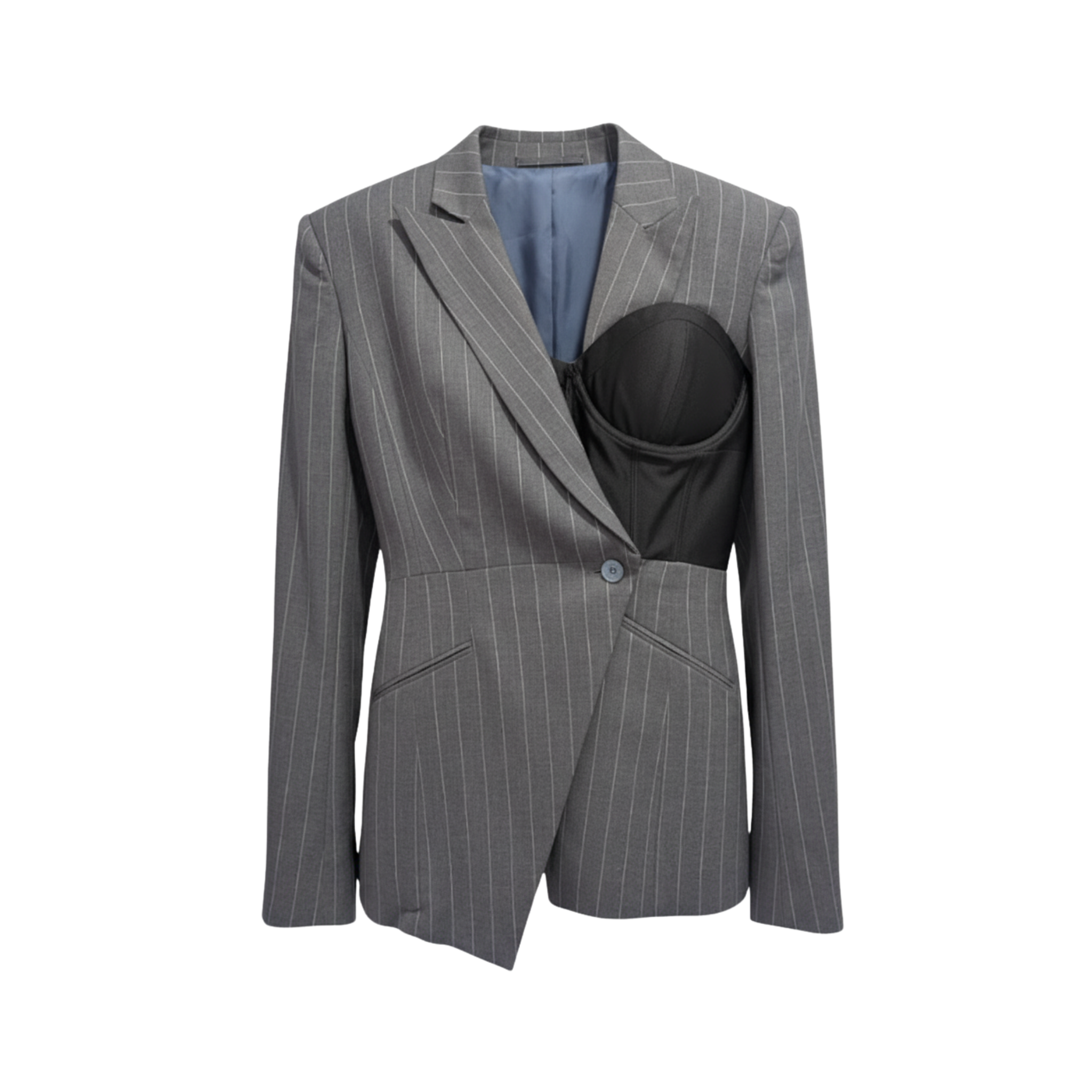 Pinstripe Asymmetric Corset Blazer