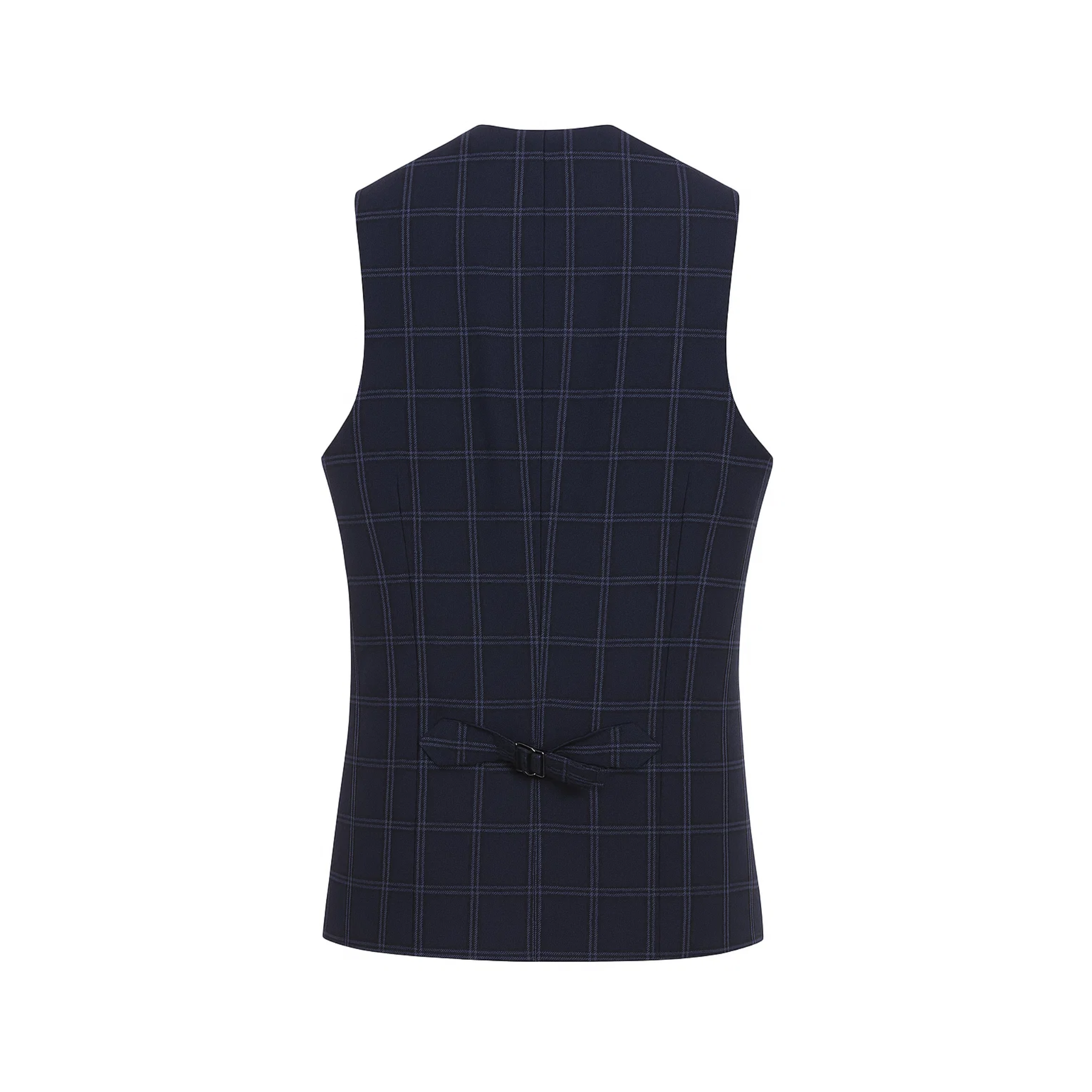 Grey & Blue Plaid Vest w Blue Lining