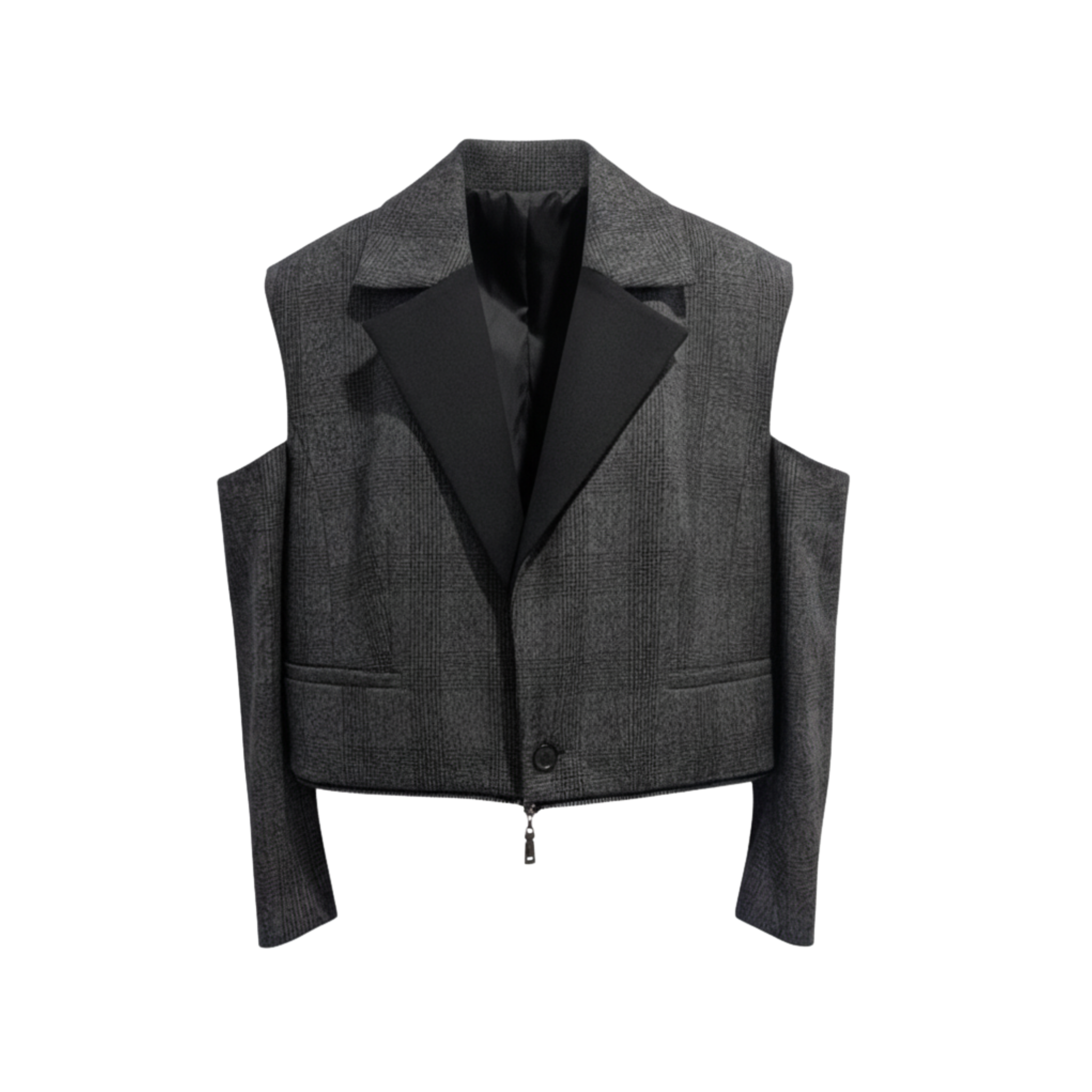 Shoulderless Grey Black Lapel Jacket