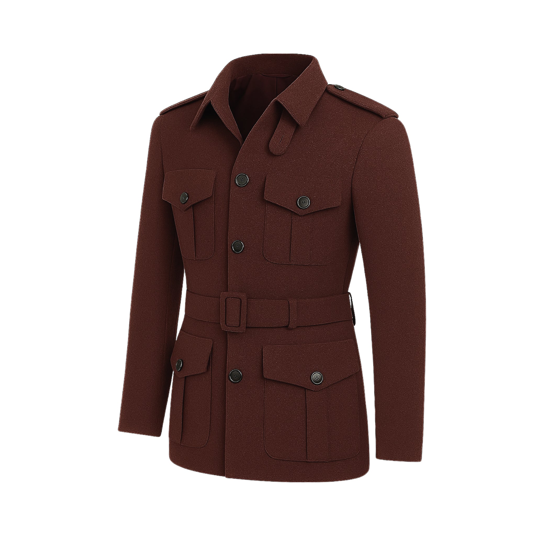 The Fuoco Rust Safari Jacket | Custom Wool Belted Field Coat