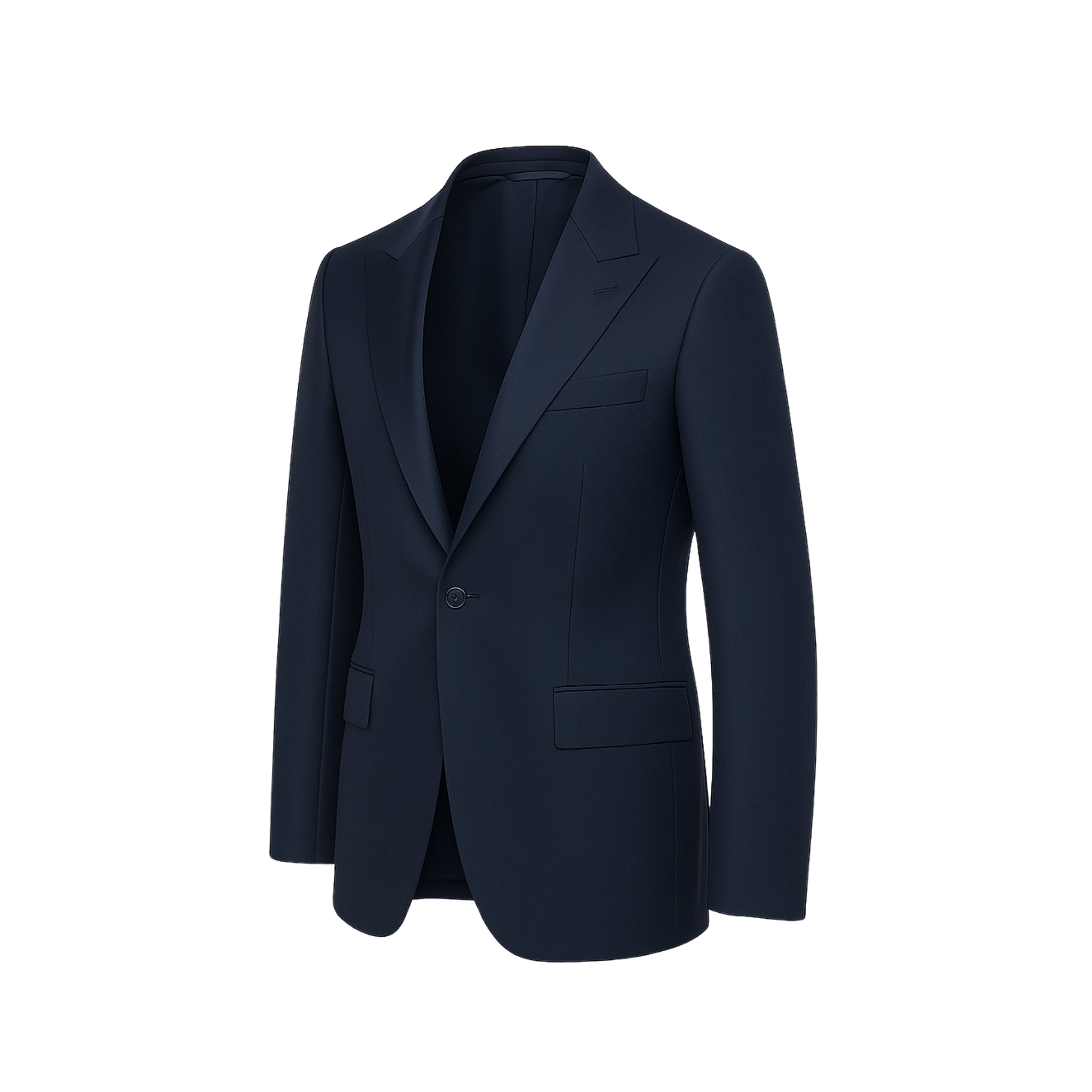 Masculine Fit Peak Lapel Wool Dinner Jacket in Midnight Blue