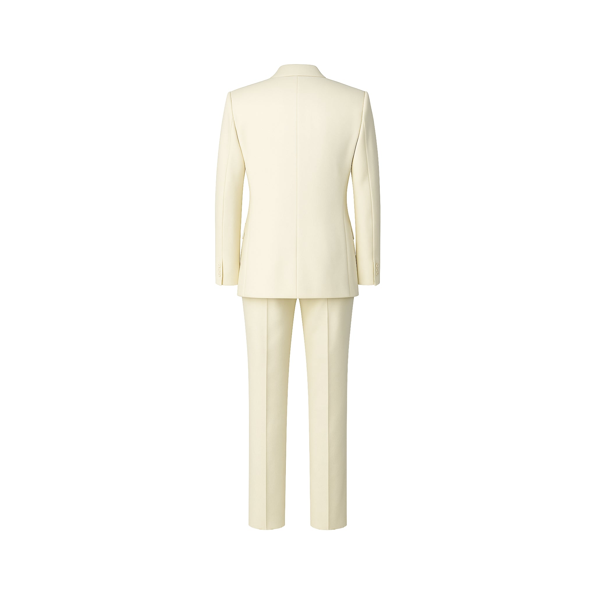 Tailored Masculine Fit Peak Lapel Wool Tuxedo in Ivory