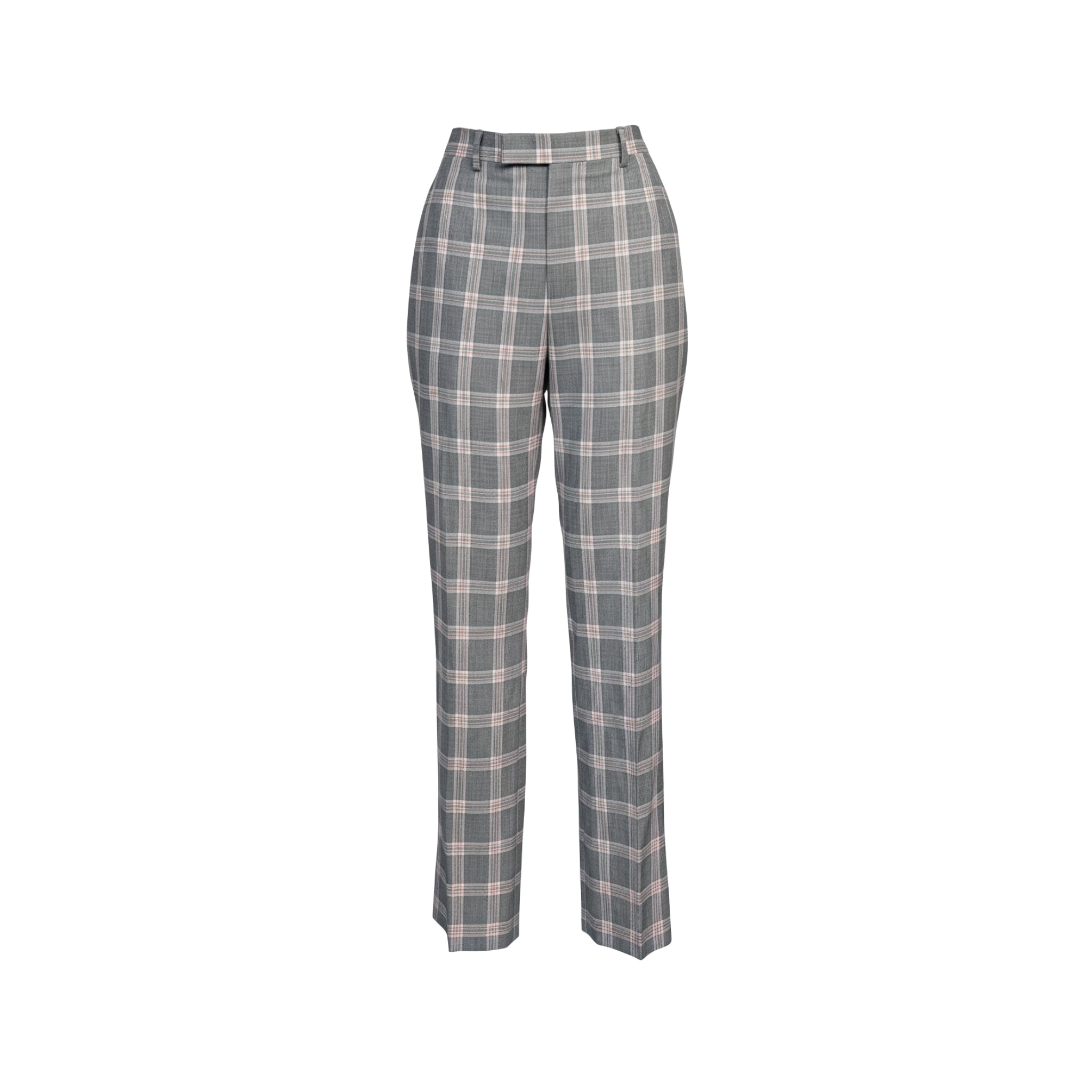 Gray and Pink Plaid Tailored Trousers