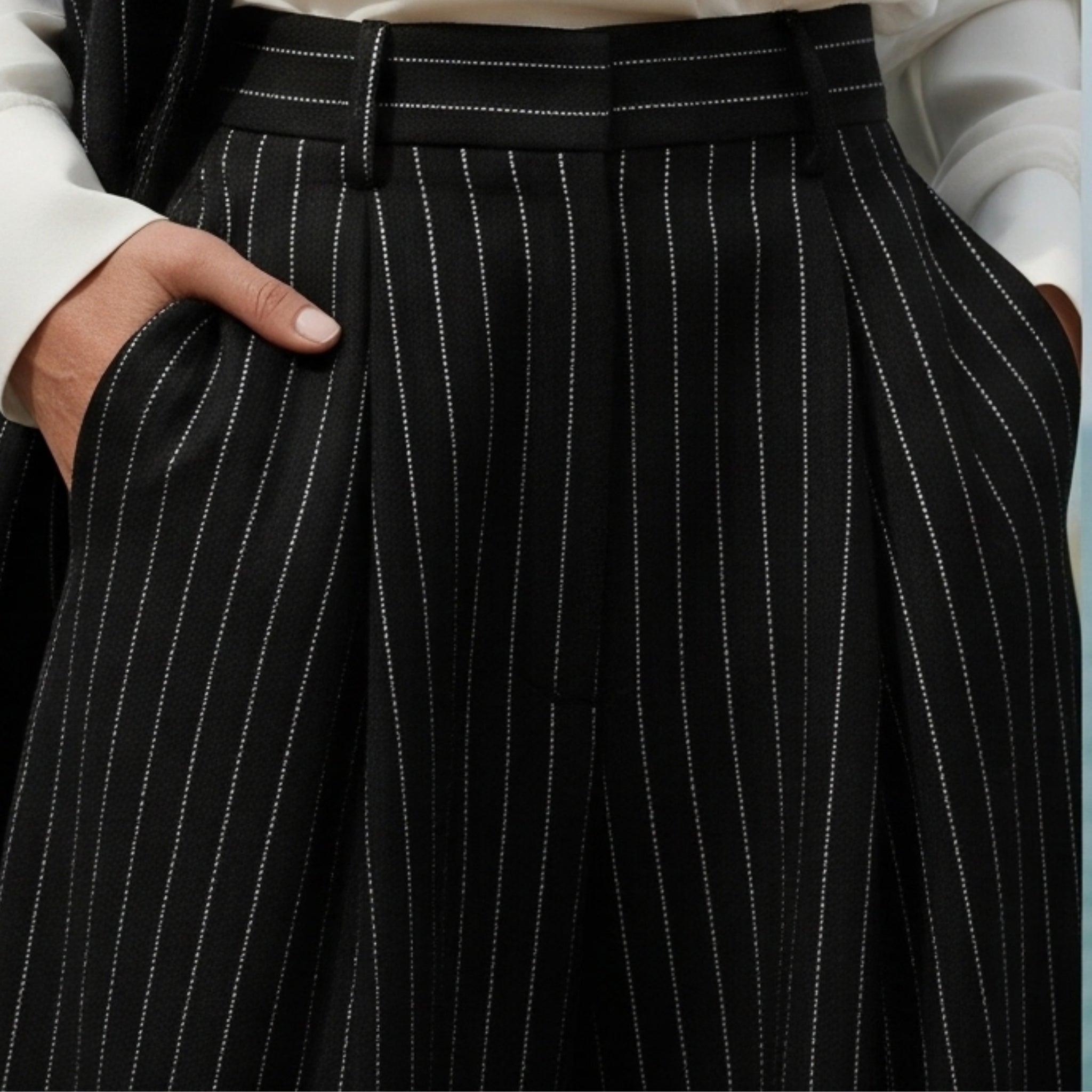Black Pinstripe Wide-Leg Trousers