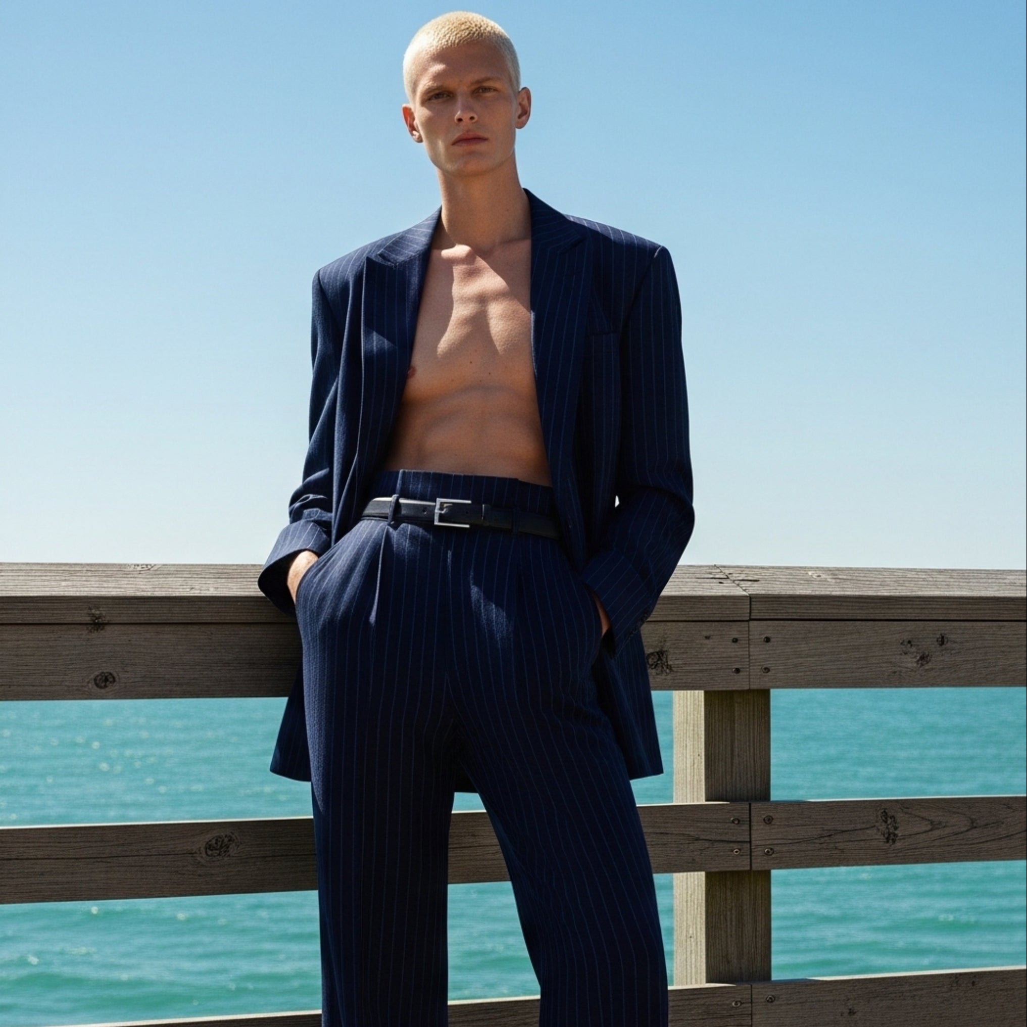Navy Pinstripe Oversized Blazer