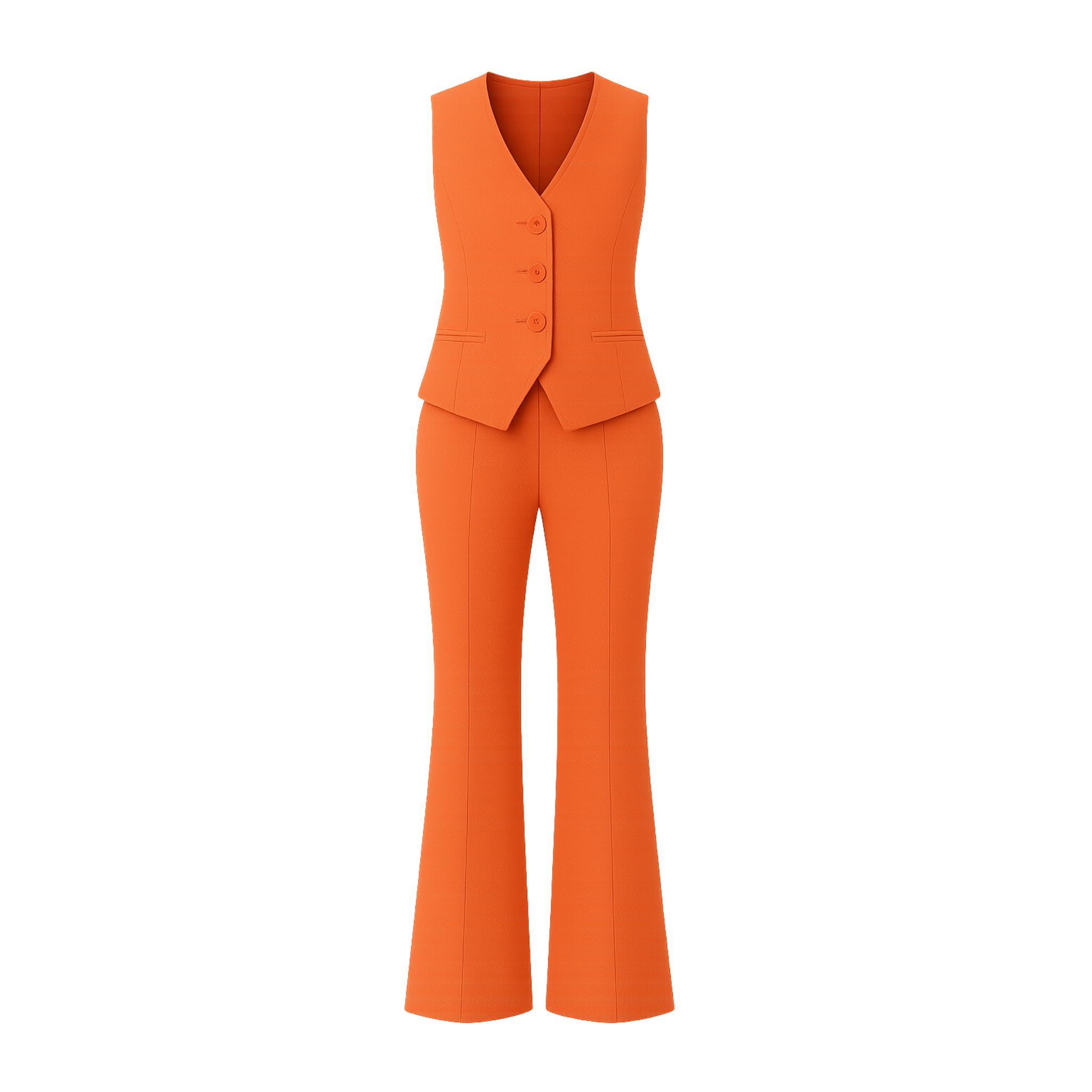 Women's Orange Vest Flare Pants Suit Set