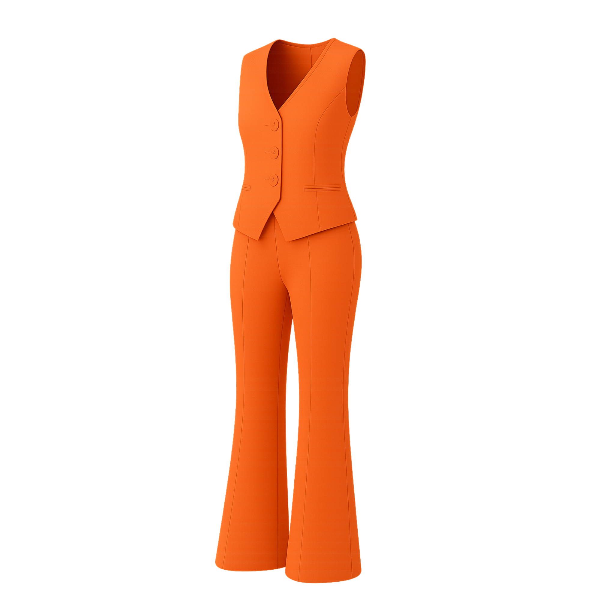 Women's Orange Vest Flare Pants Suit Set