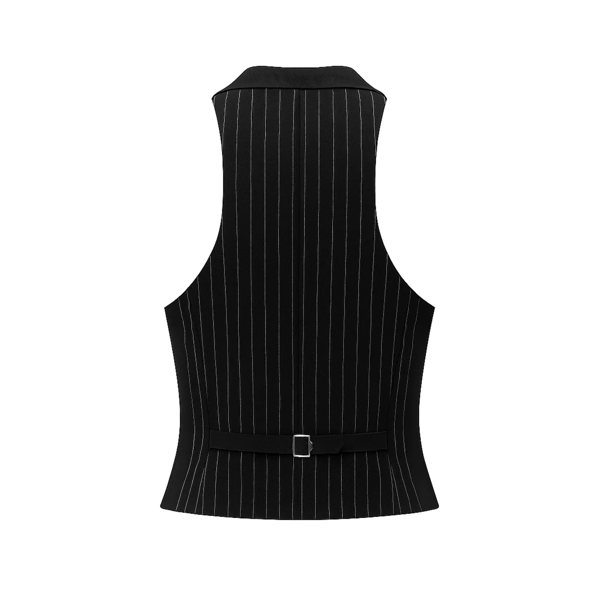 Low-Cut Black Pinstripe Fitted Vest
