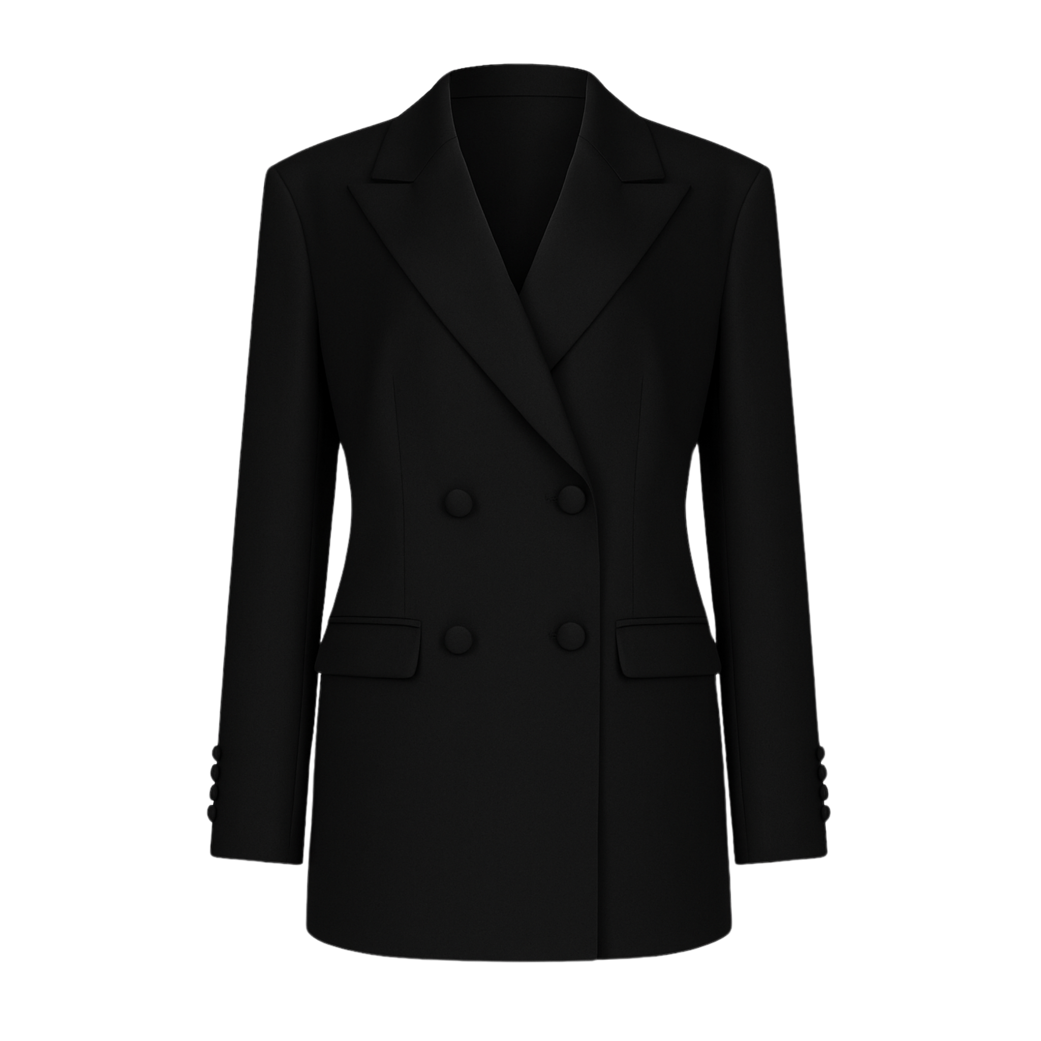 Tailory black double-breasted peak-lapel blazer front view
