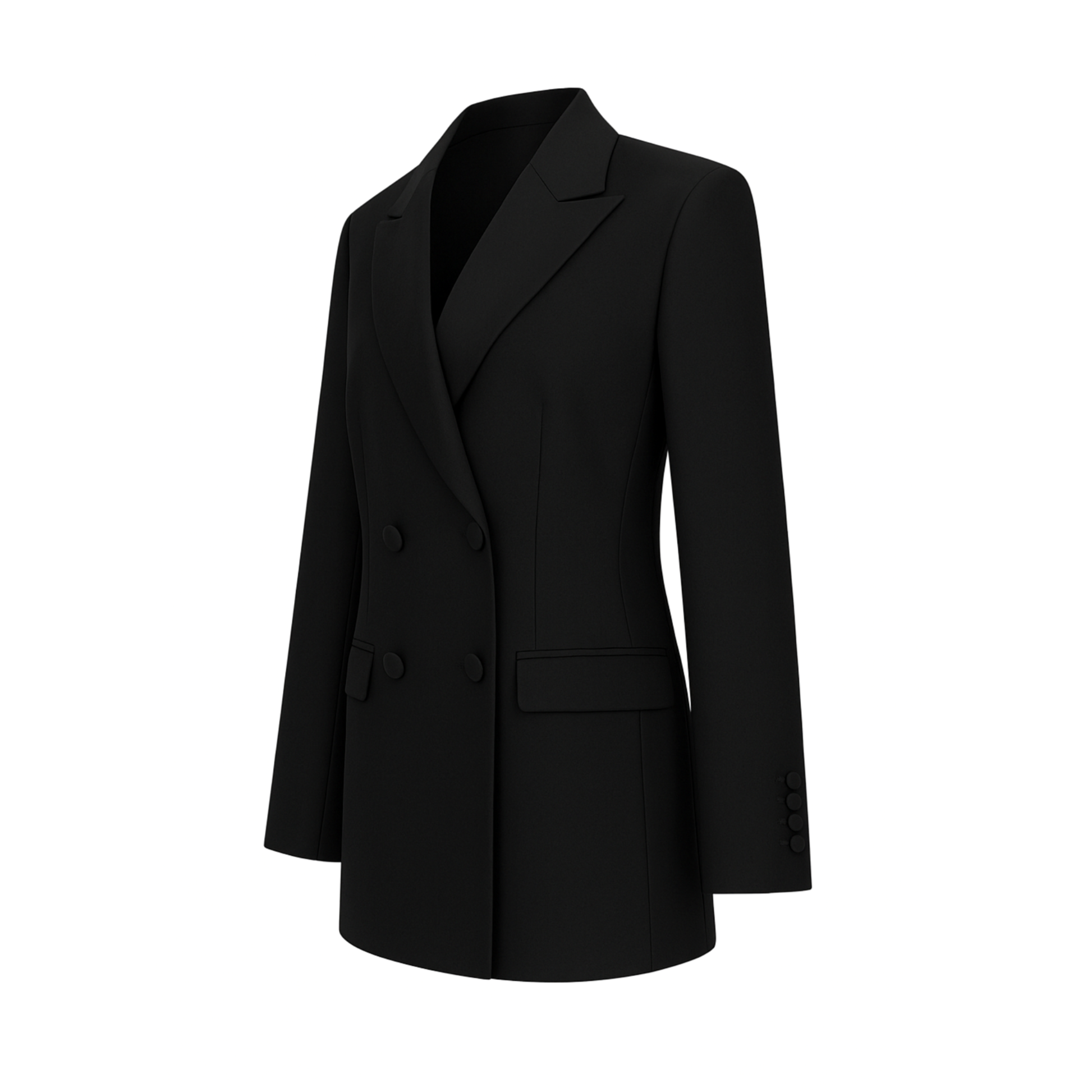 Tailory black double-breasted peak-lapel blazer side view