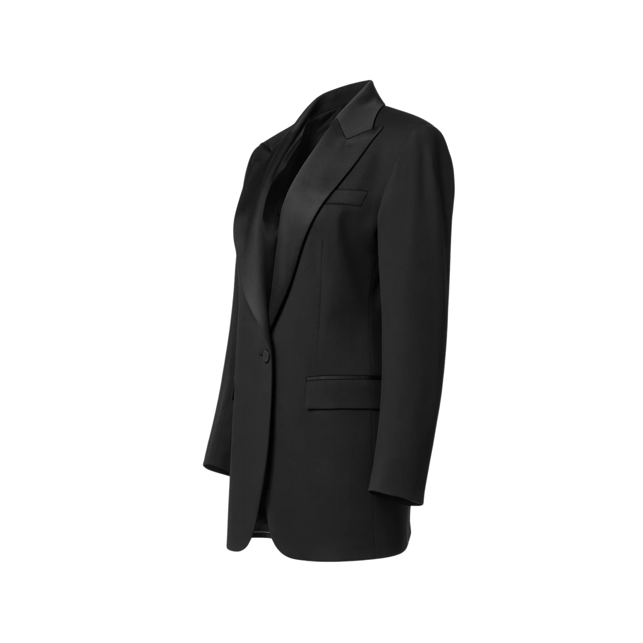 Tailory black satin-trim tuxedo blazer side view