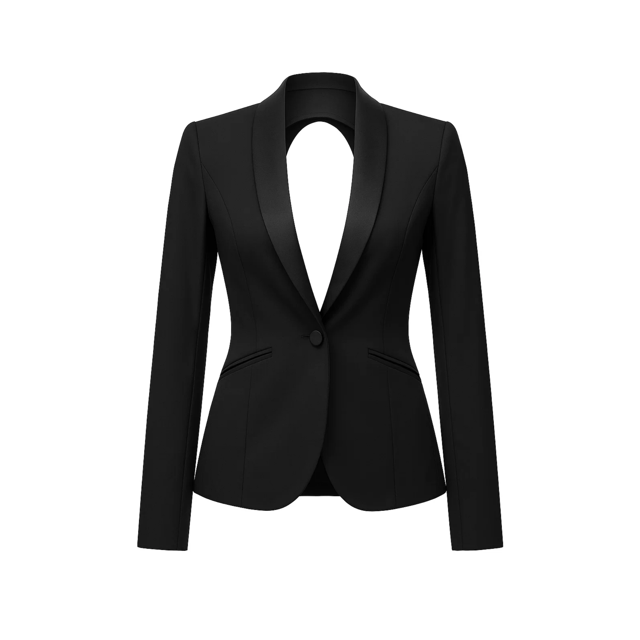 Tailory black shawl lapel blazer with satin trim front view