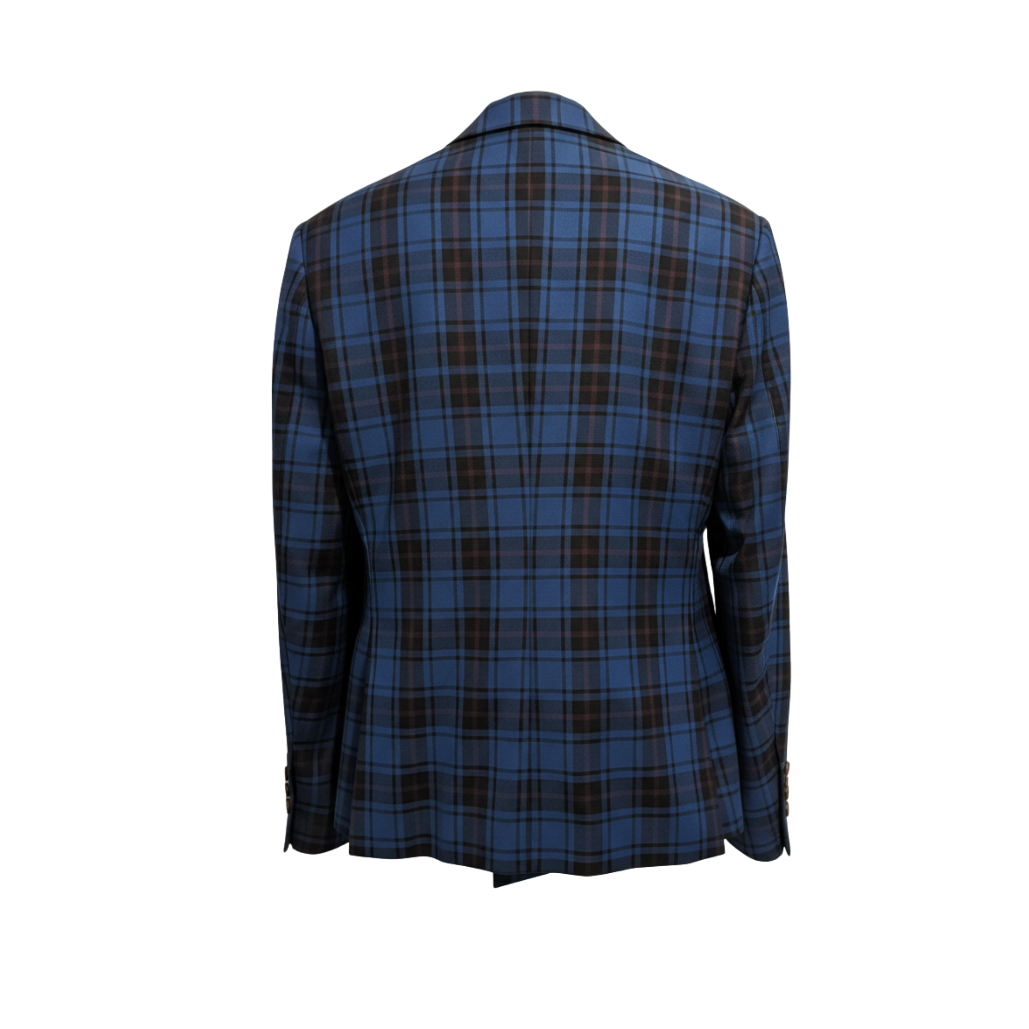 Tailory blue/brown tartan double-breasted blazer back view