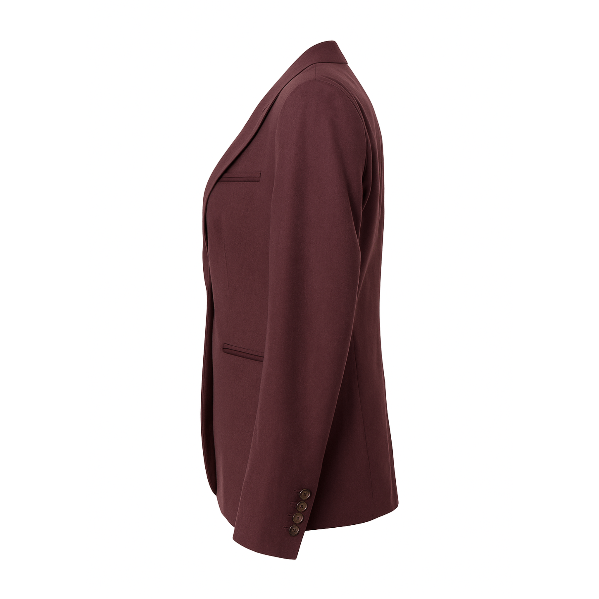 Tailory burgundy peak lapel blazer single-button side view