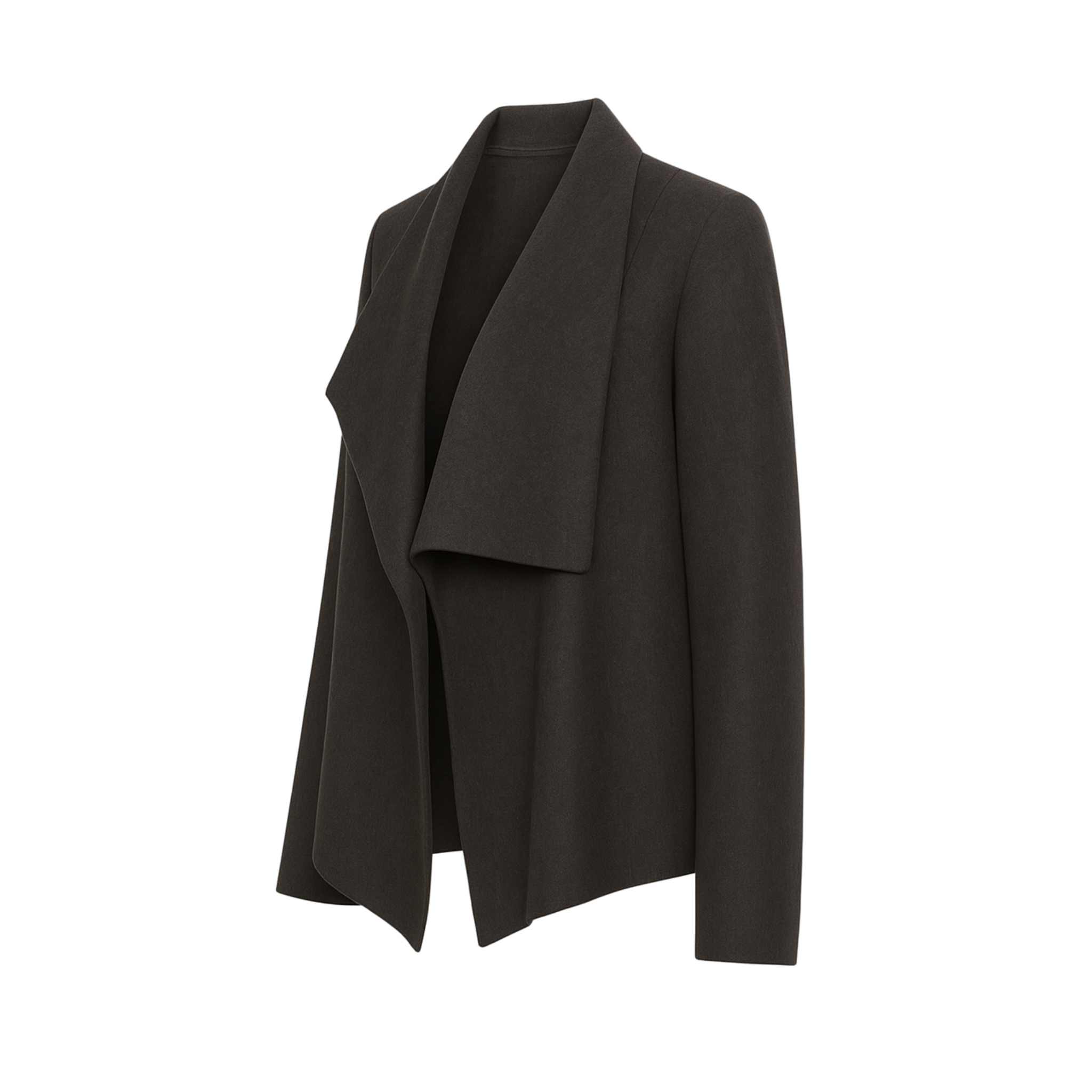 Tailory charcoal draped open-front cashmere wool blazer side view