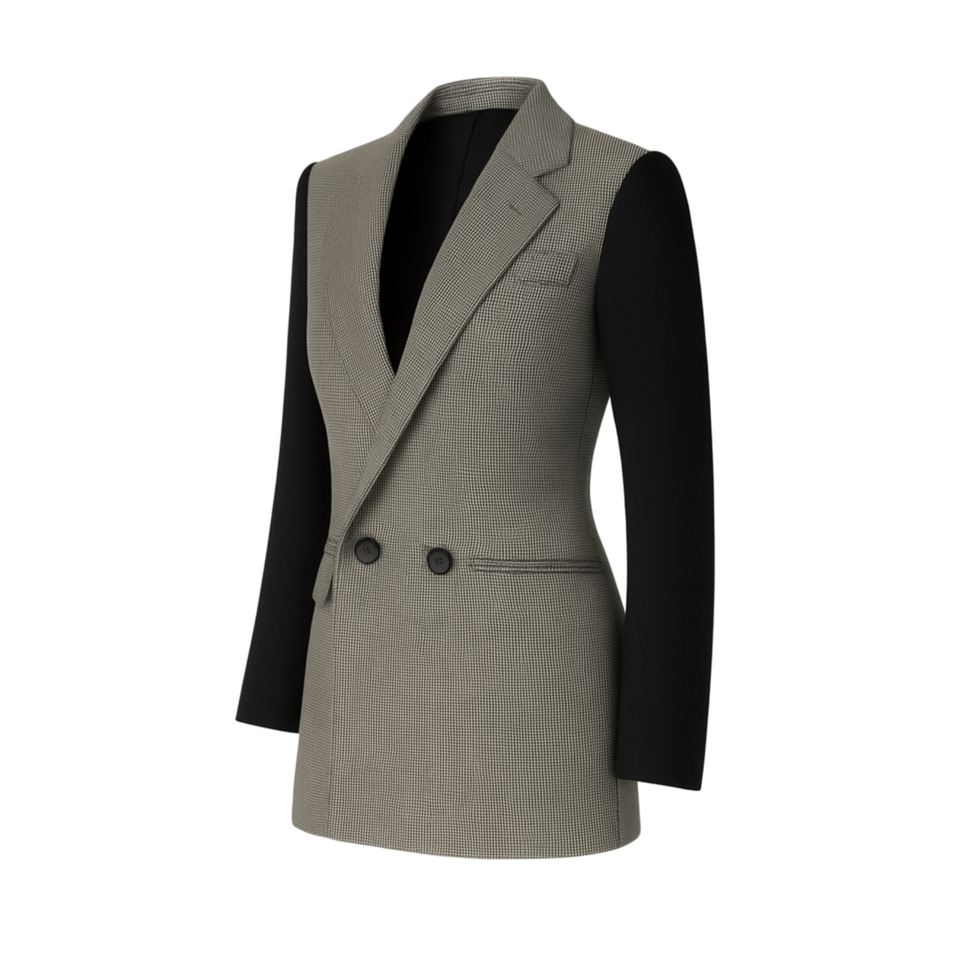 Tailory houndstooth/black color-block double-breasted blazer side view