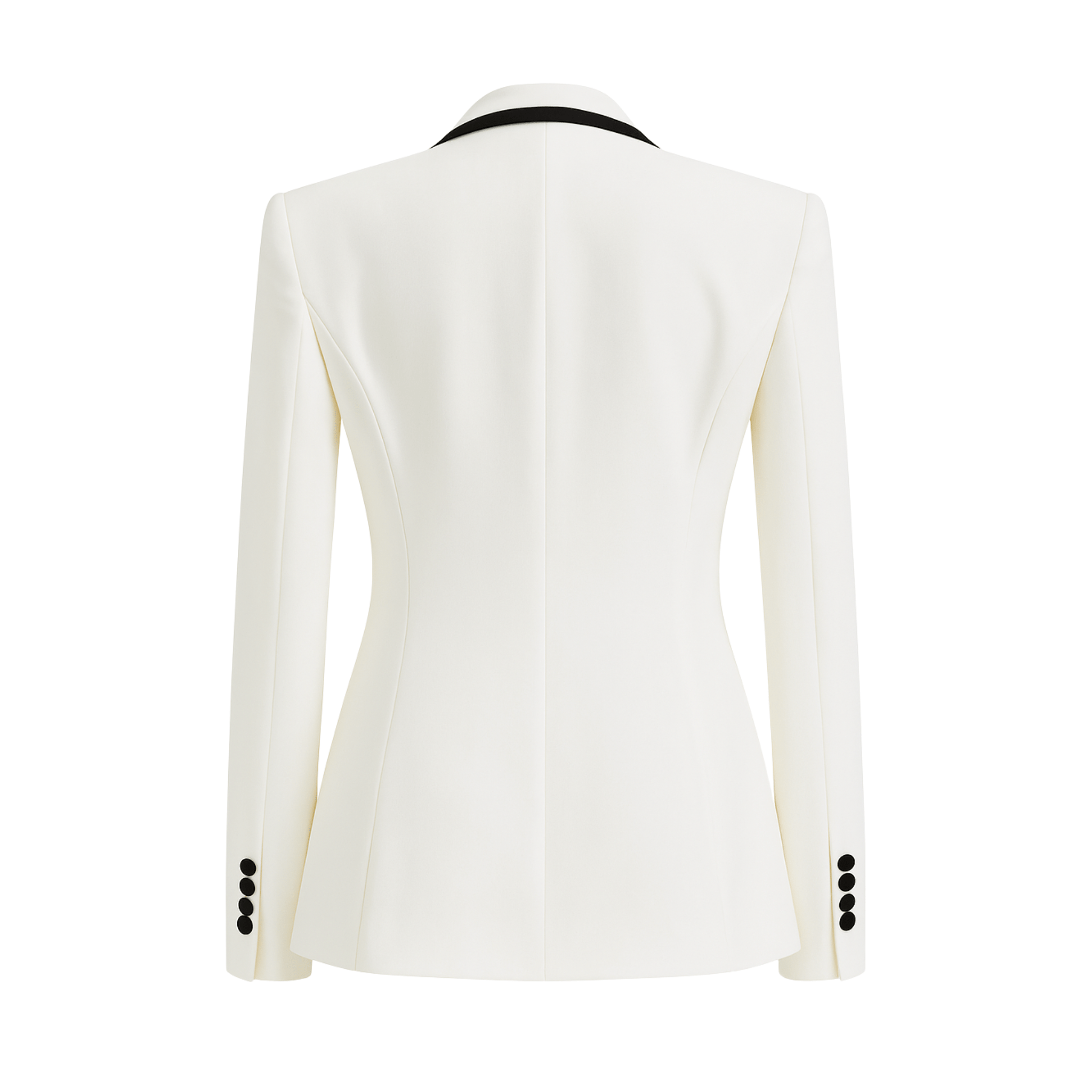 Tailory white tuxedo blazer with black piping back view