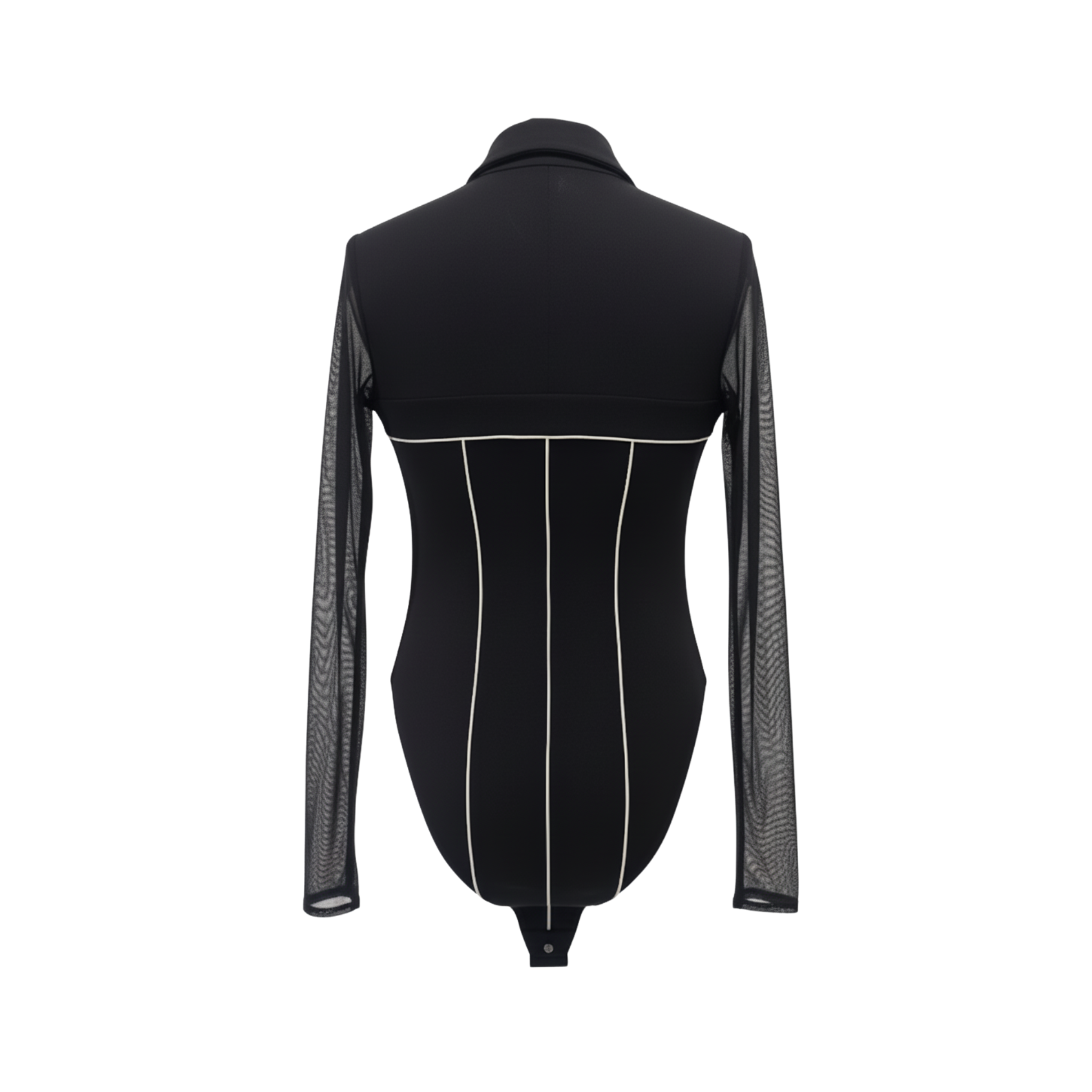 Tailory black contrast-piping turtleneck bodysuit back view