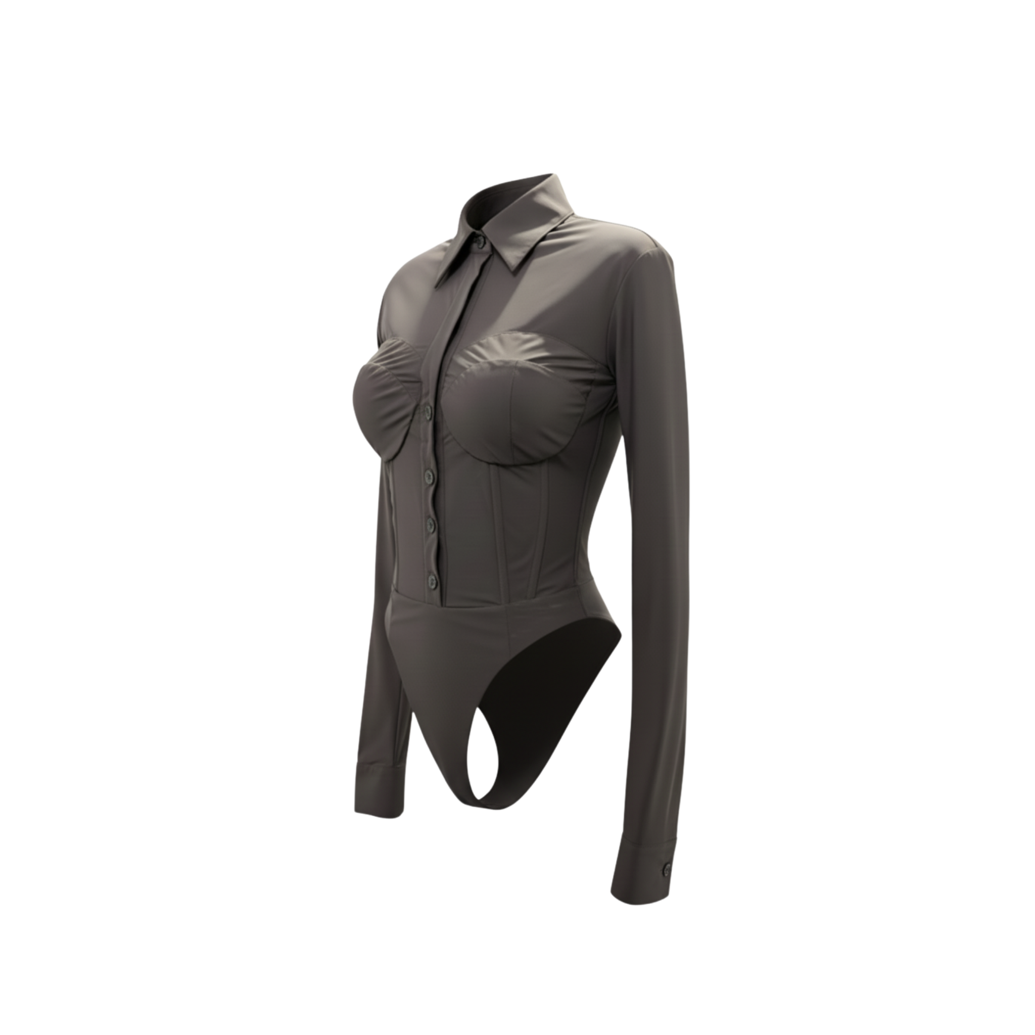 Tailory grey corseted bodysuit with sculpted seams side view