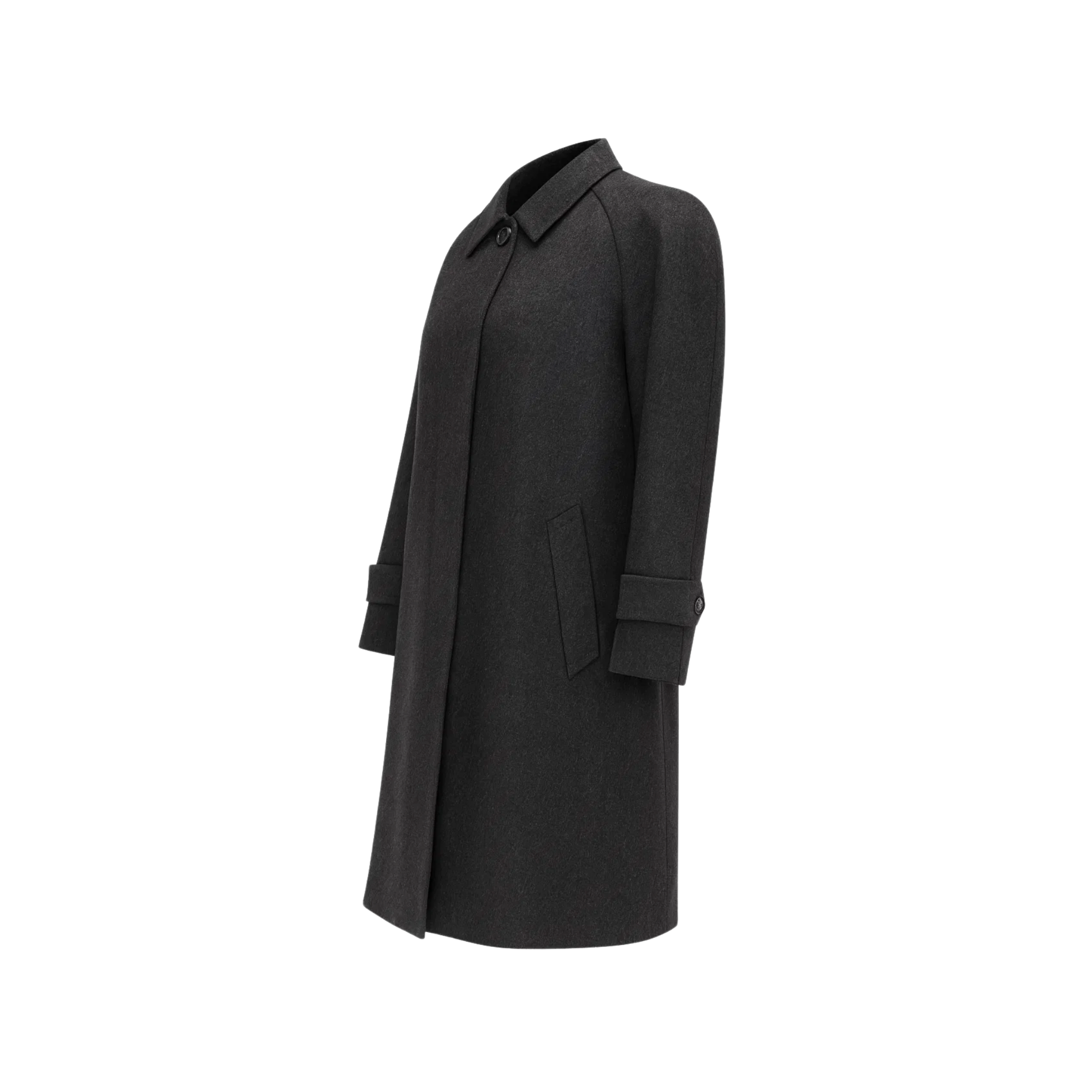 Tailory charcoal wool car coat with adjustable sleeve tabs side view