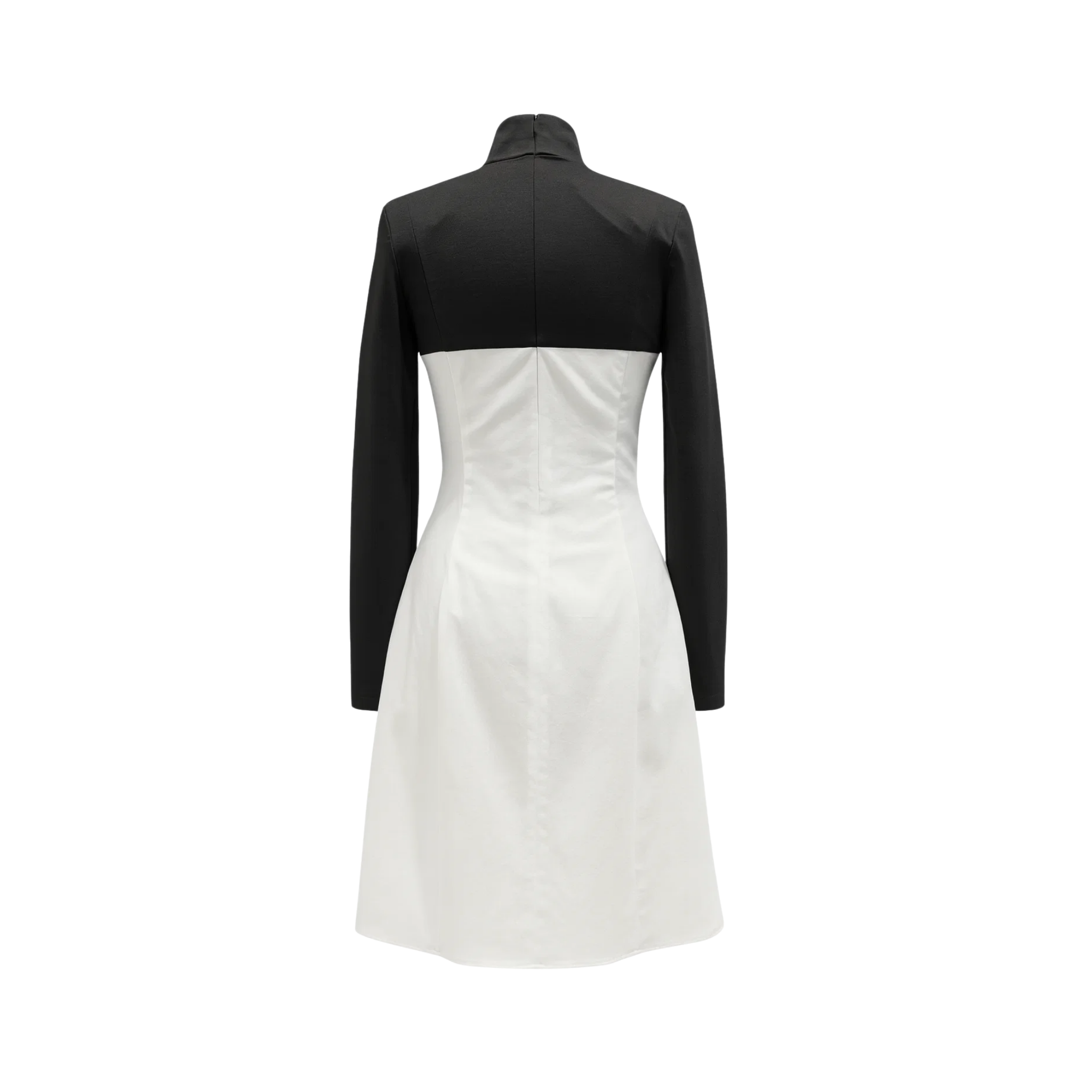 Tailory black and white color-block turtleneck dress back view