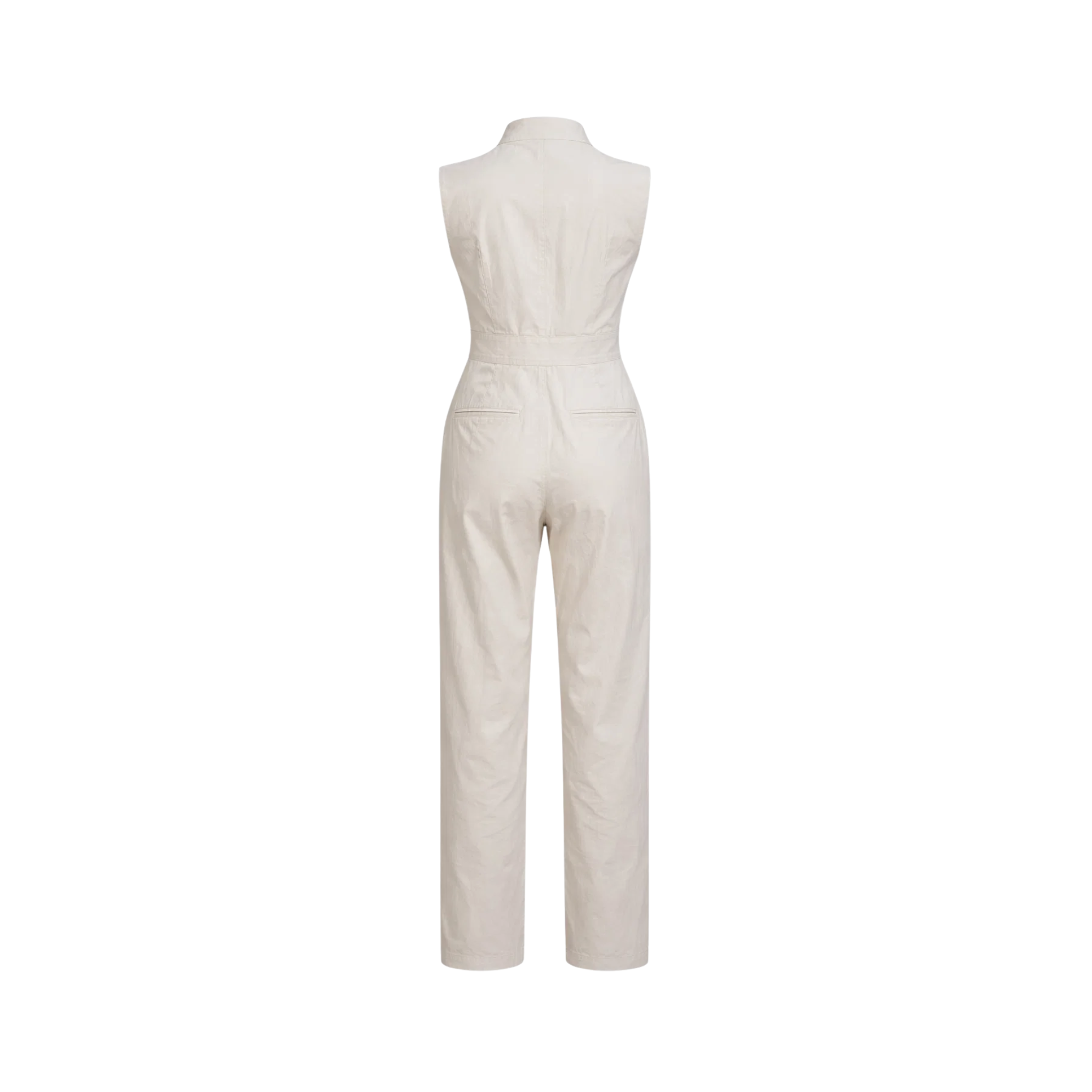 Tailory beige and lavender tailored jumpsuit back view