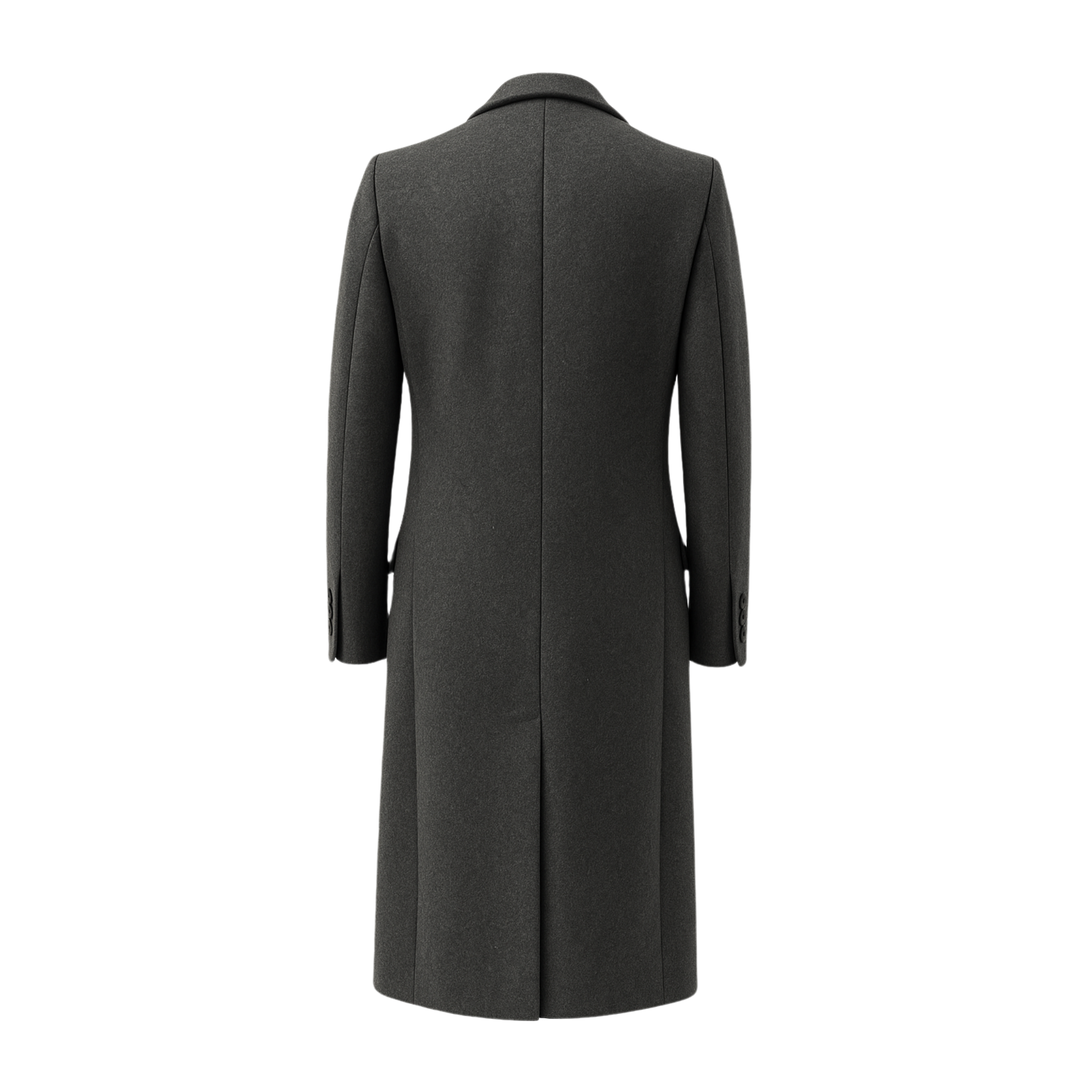 Tailory charcoal gray cashmere–alpaca overcoat back view