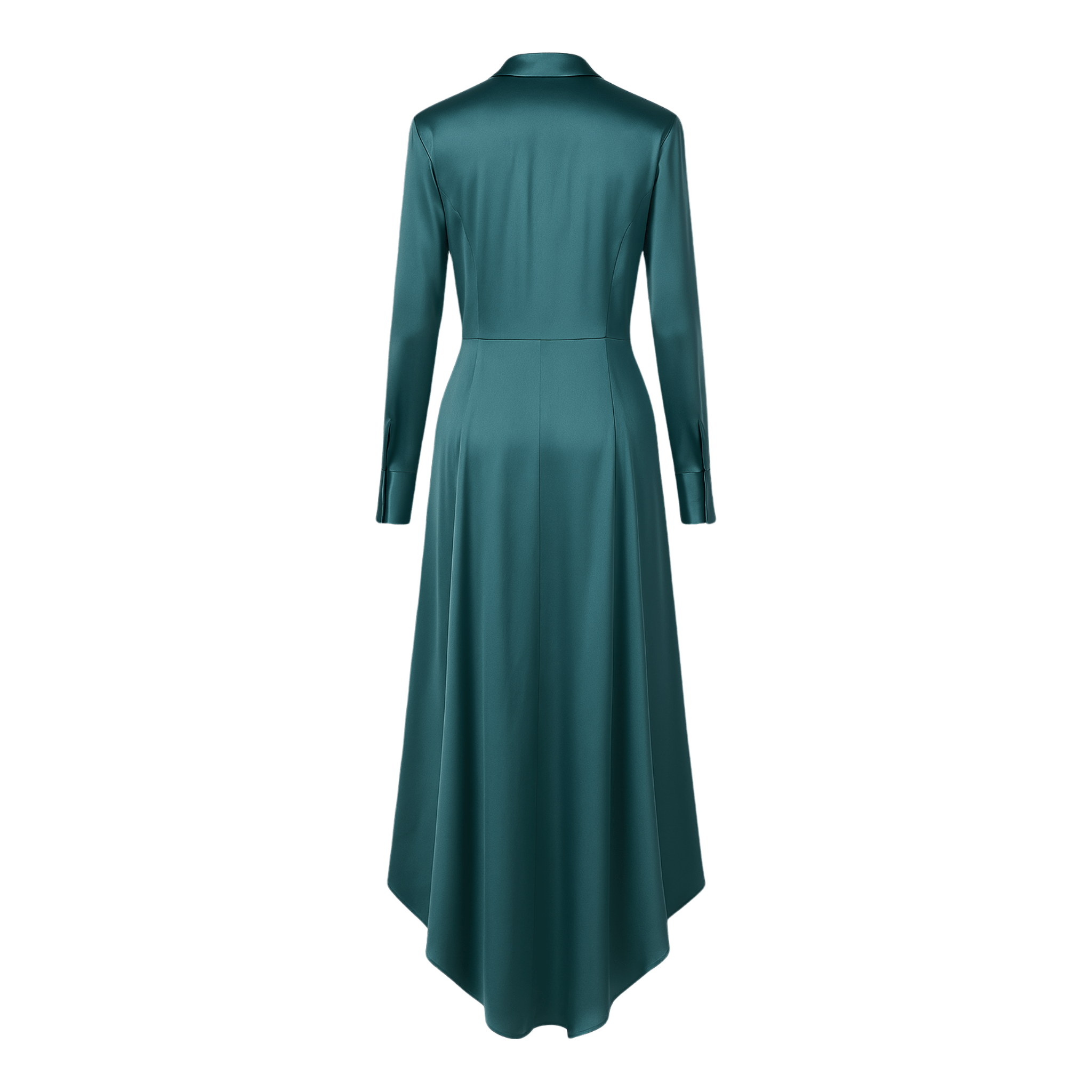 Tailory turquoise silk shirt dress charmeuse back view”