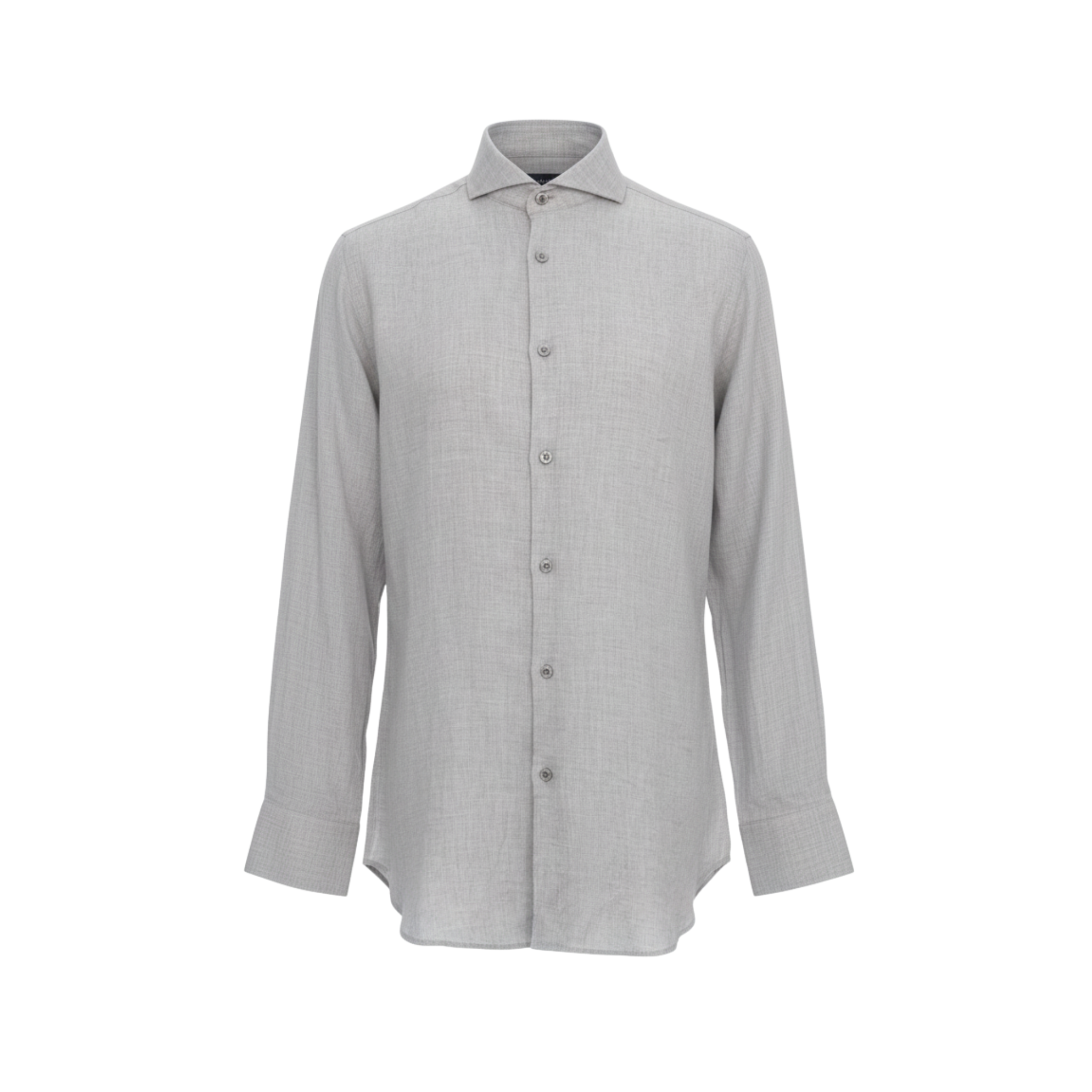 Tailory grey linen French-cuff shirt with spread collar front view