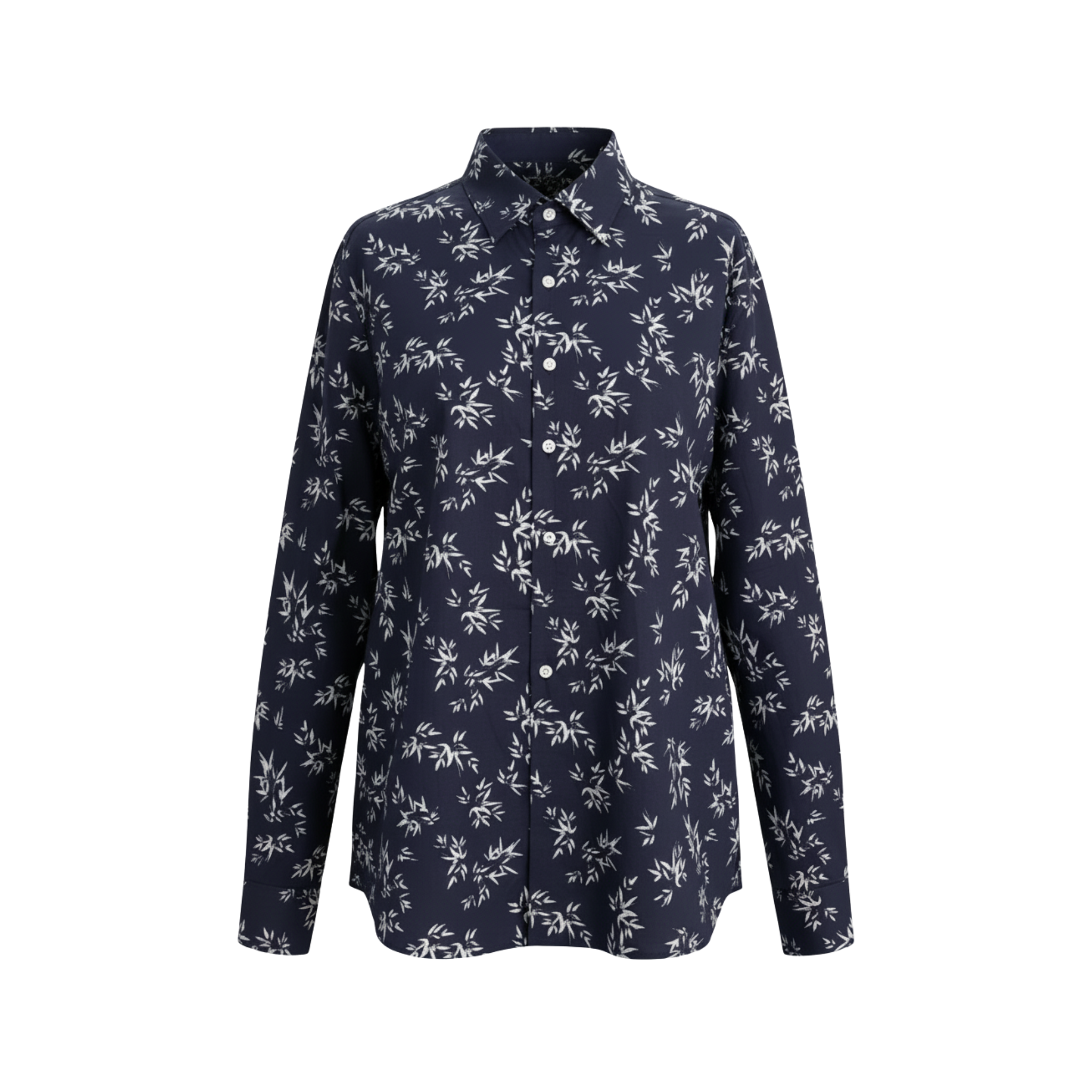 Tailory navy white palm-print tailored shirt with concealed placket front view