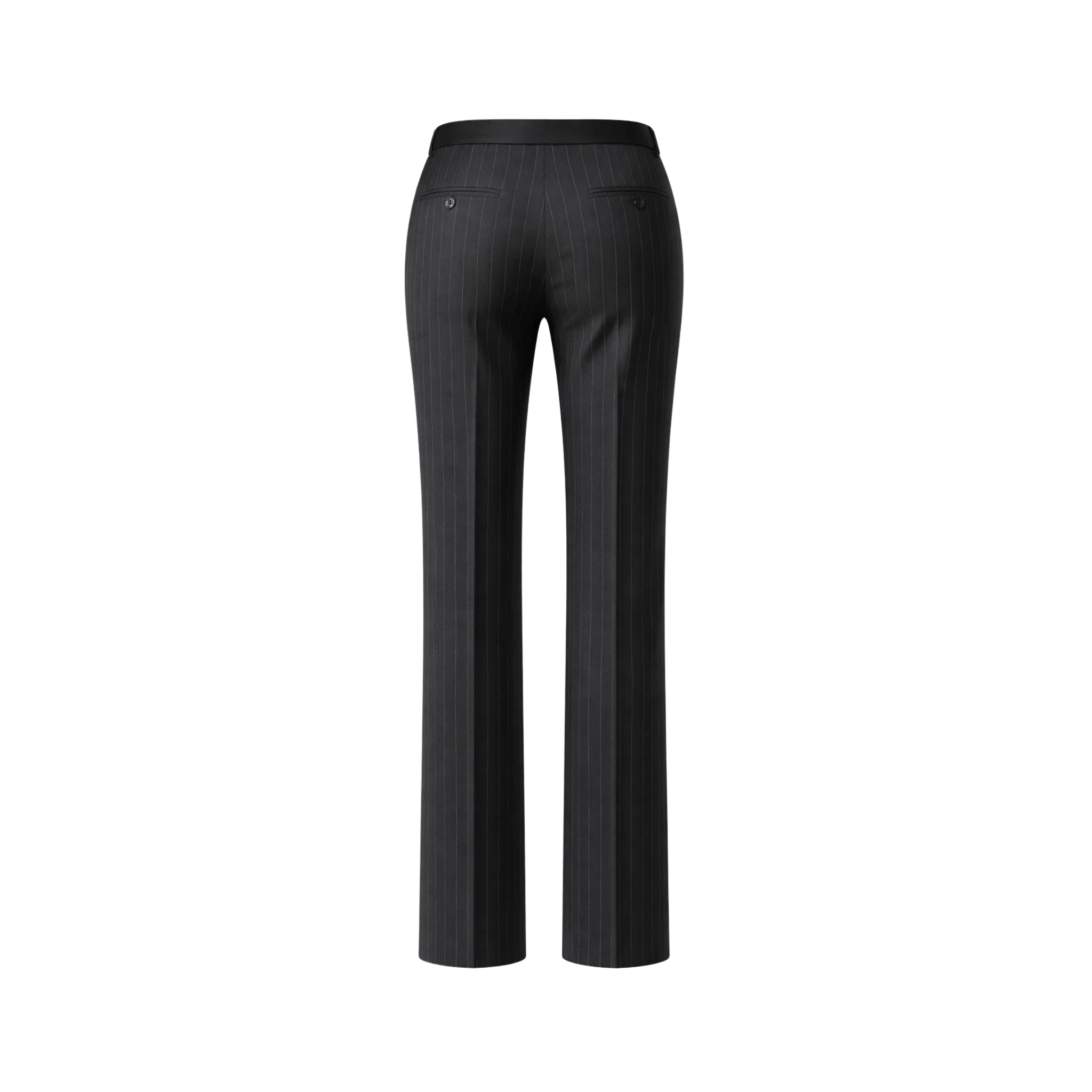 Tailory black pinstripe wide-leg trousers back view