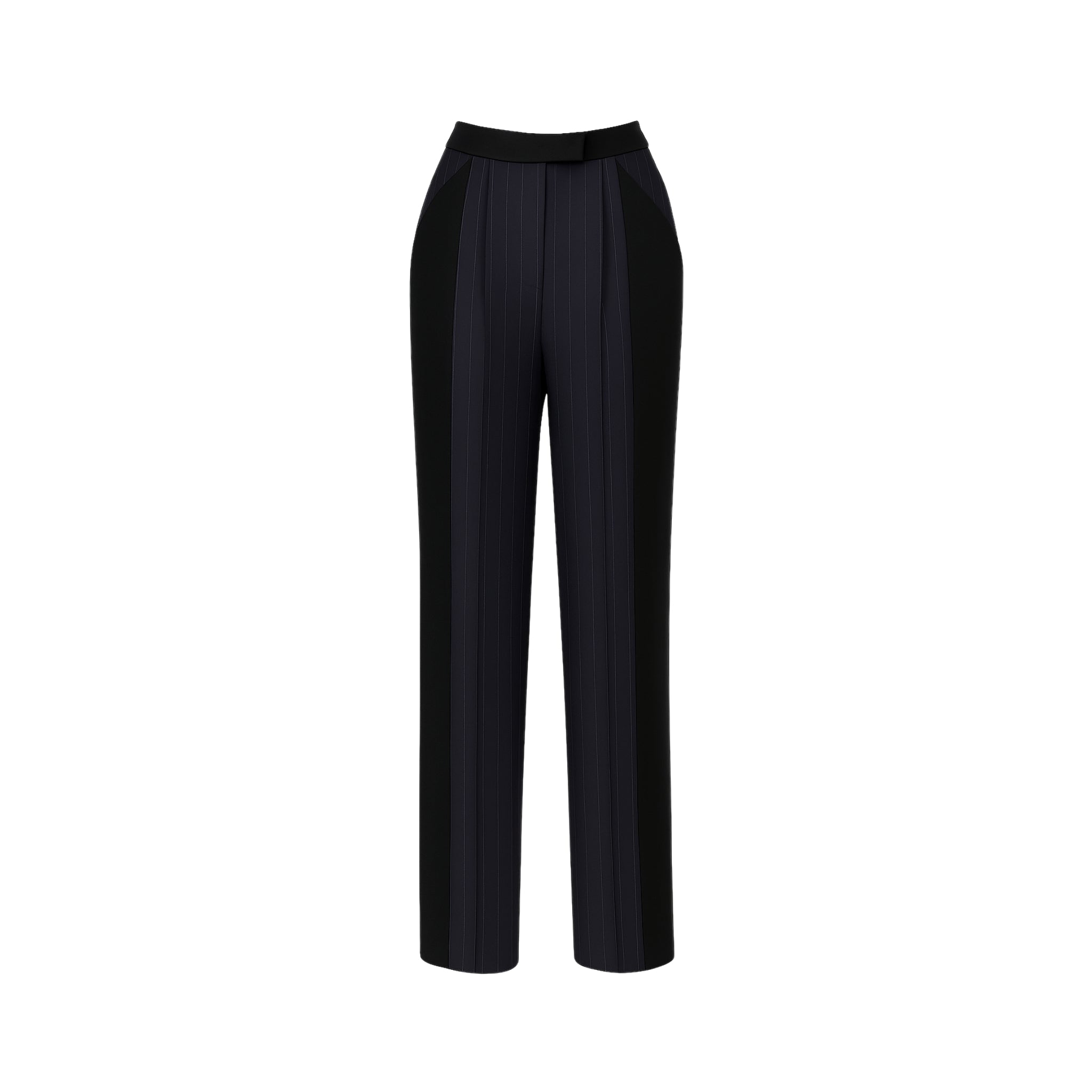 Tailory black pinstripe high-waist trousers wide-leg front view