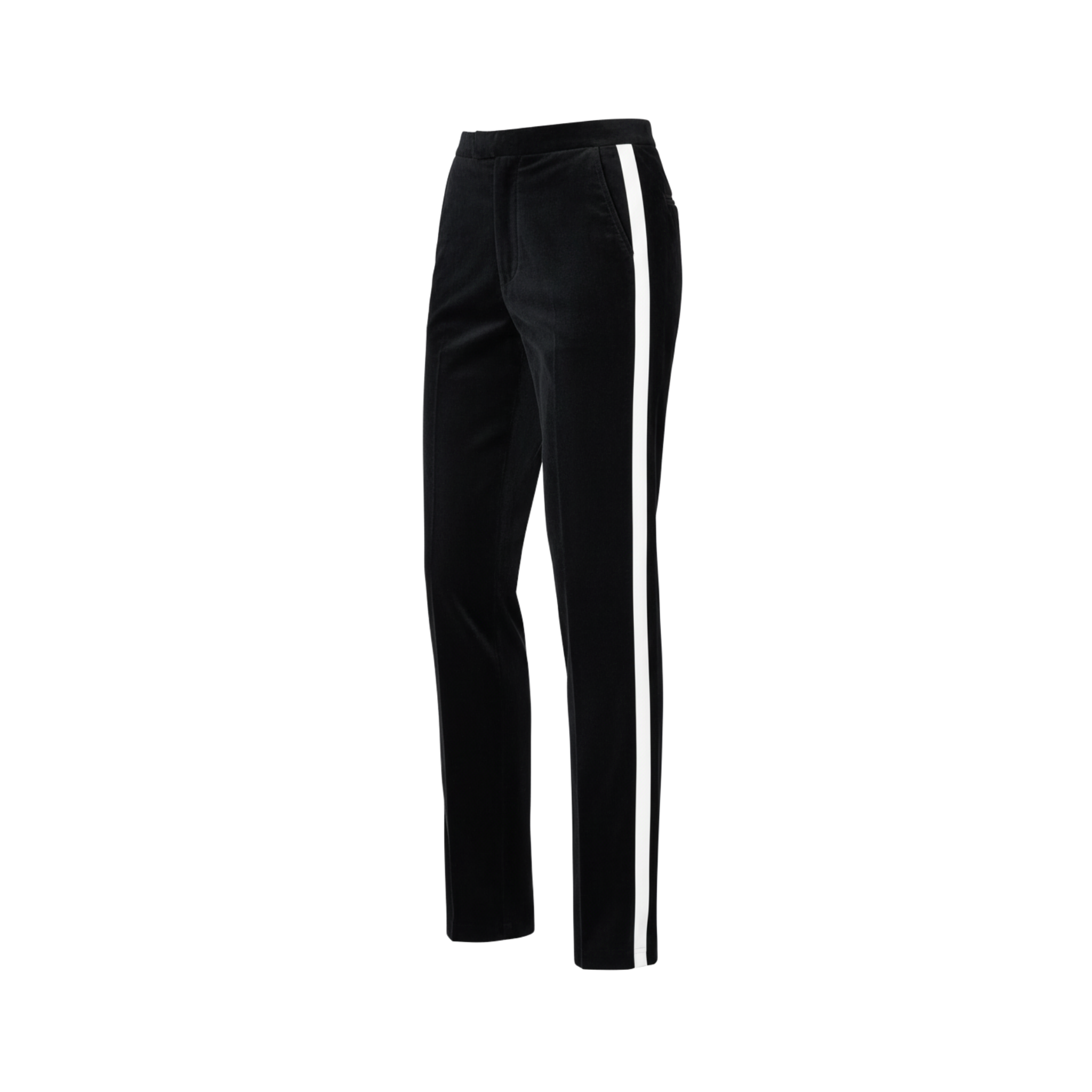 Tailory black velvet straight-leg track trousers back view