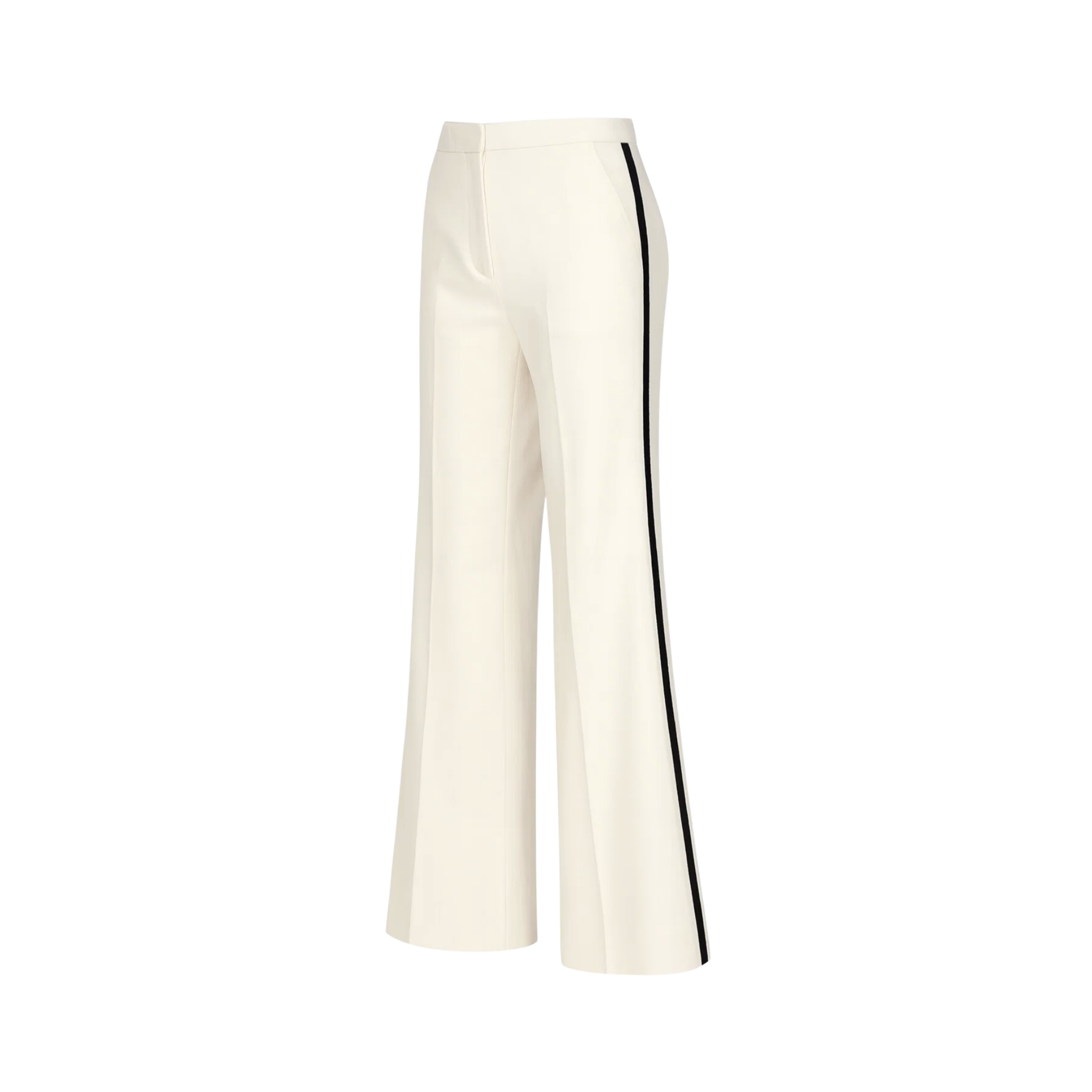 Tailory ivory high-rise flare trousers contrast stripe side view