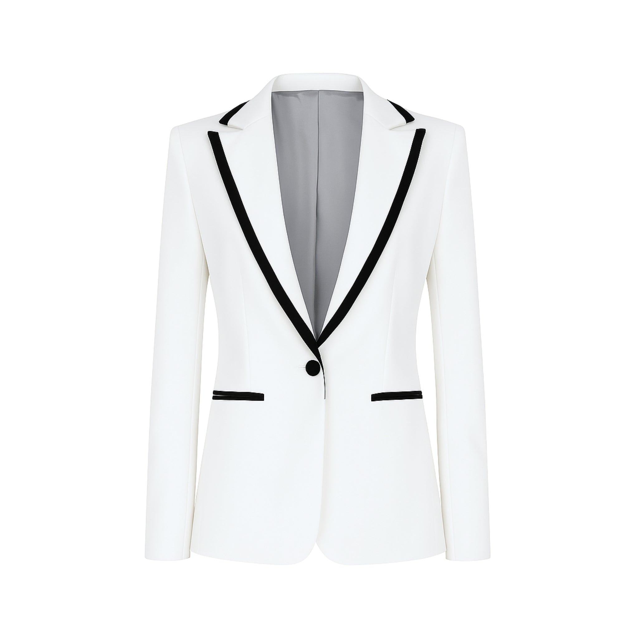 White Tuxedo Blazer Black Contrast Piping Formal