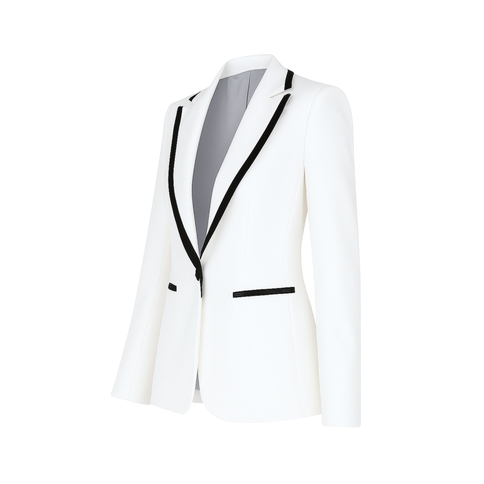 White Tuxedo Blazer Black Contrast Piping Formal