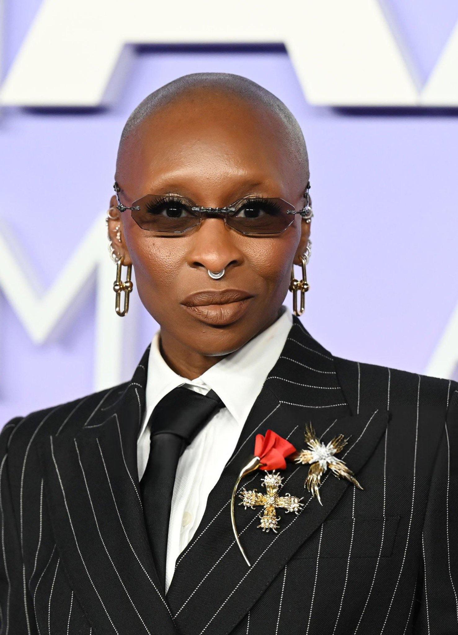 Cynthia Erivo in a pinstripe suit at the NAACP Image Awards 2025