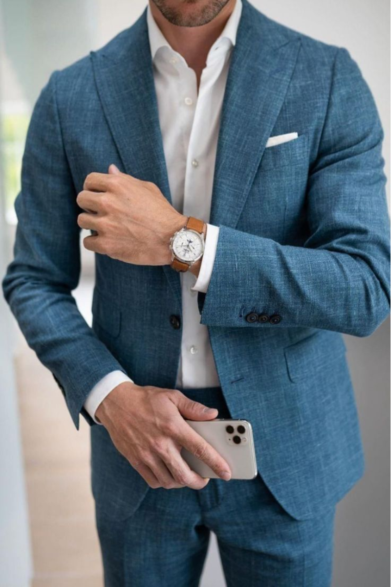 Man in a tailored blue suit