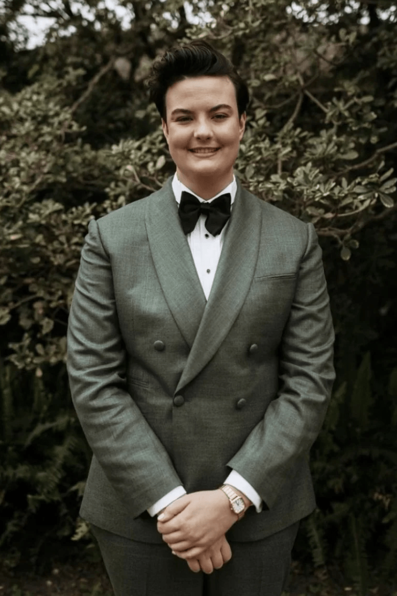 A custom suit in vegan fabric