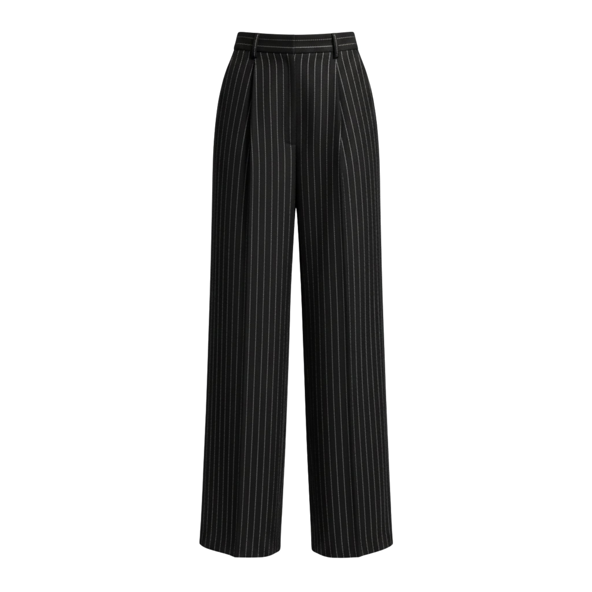 Black Pinstripe Wide-Leg Trousers
