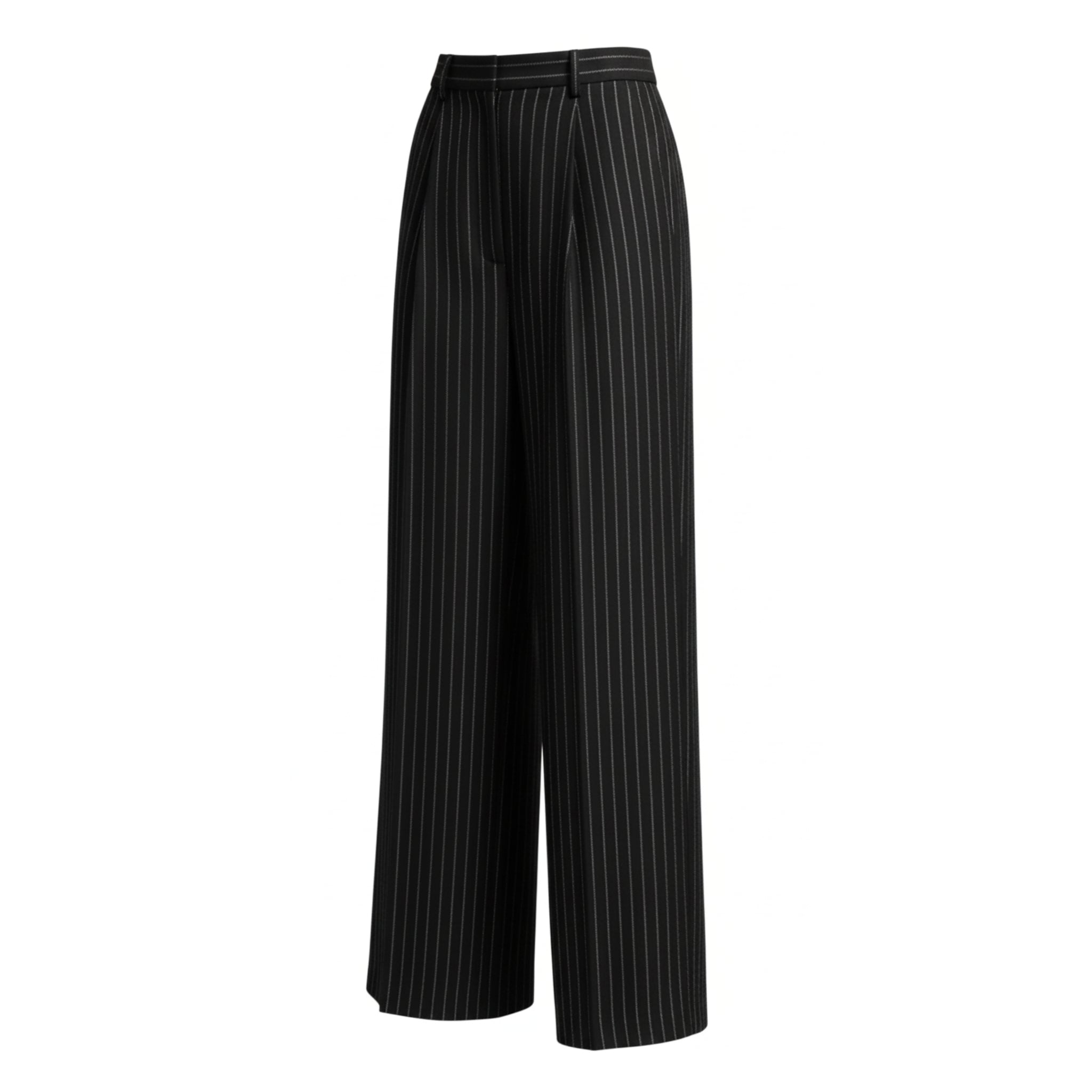 Black Pinstripe Wide-Leg Trousers