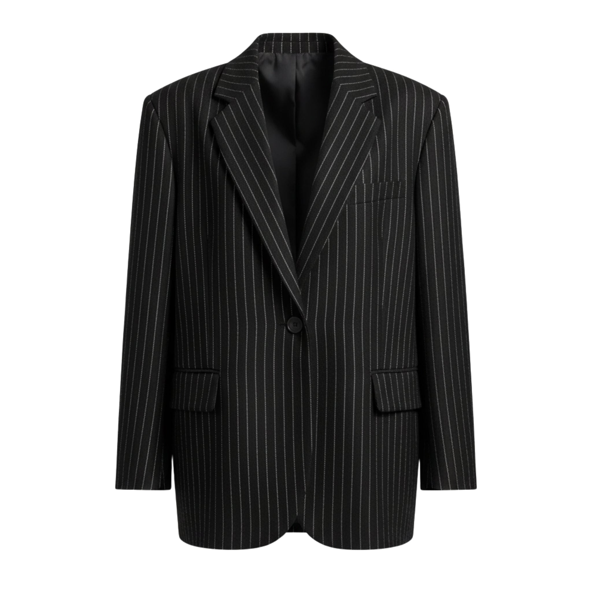 Black Pinstripe Oversized Blazer