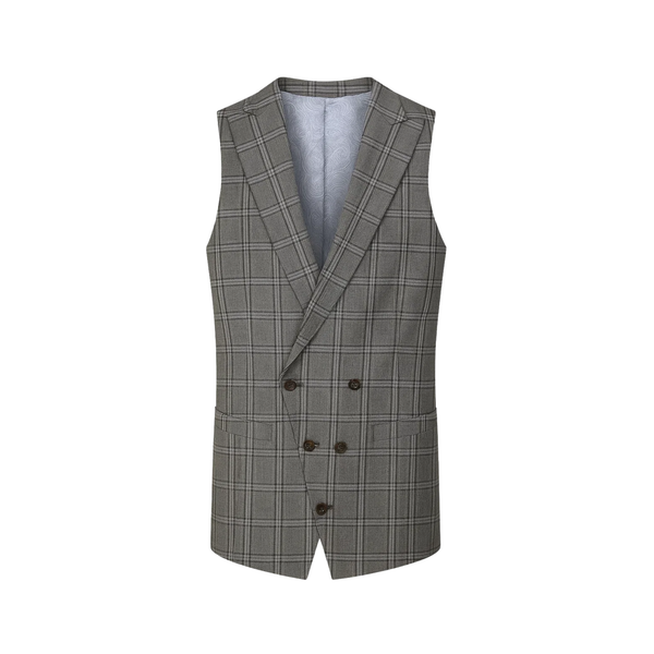 Grey & Blue Plaid Vest w Blue Lining