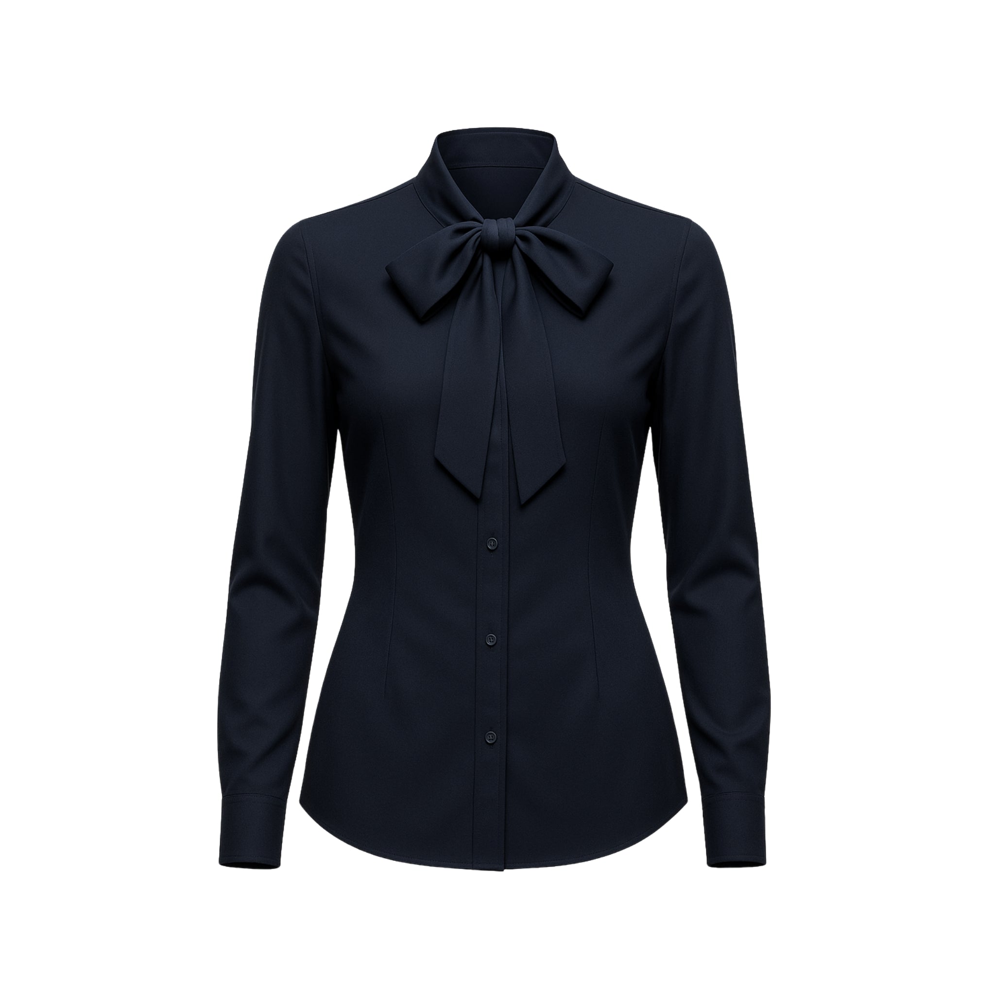Women's Navy Vegan Pussy Bow Blouse