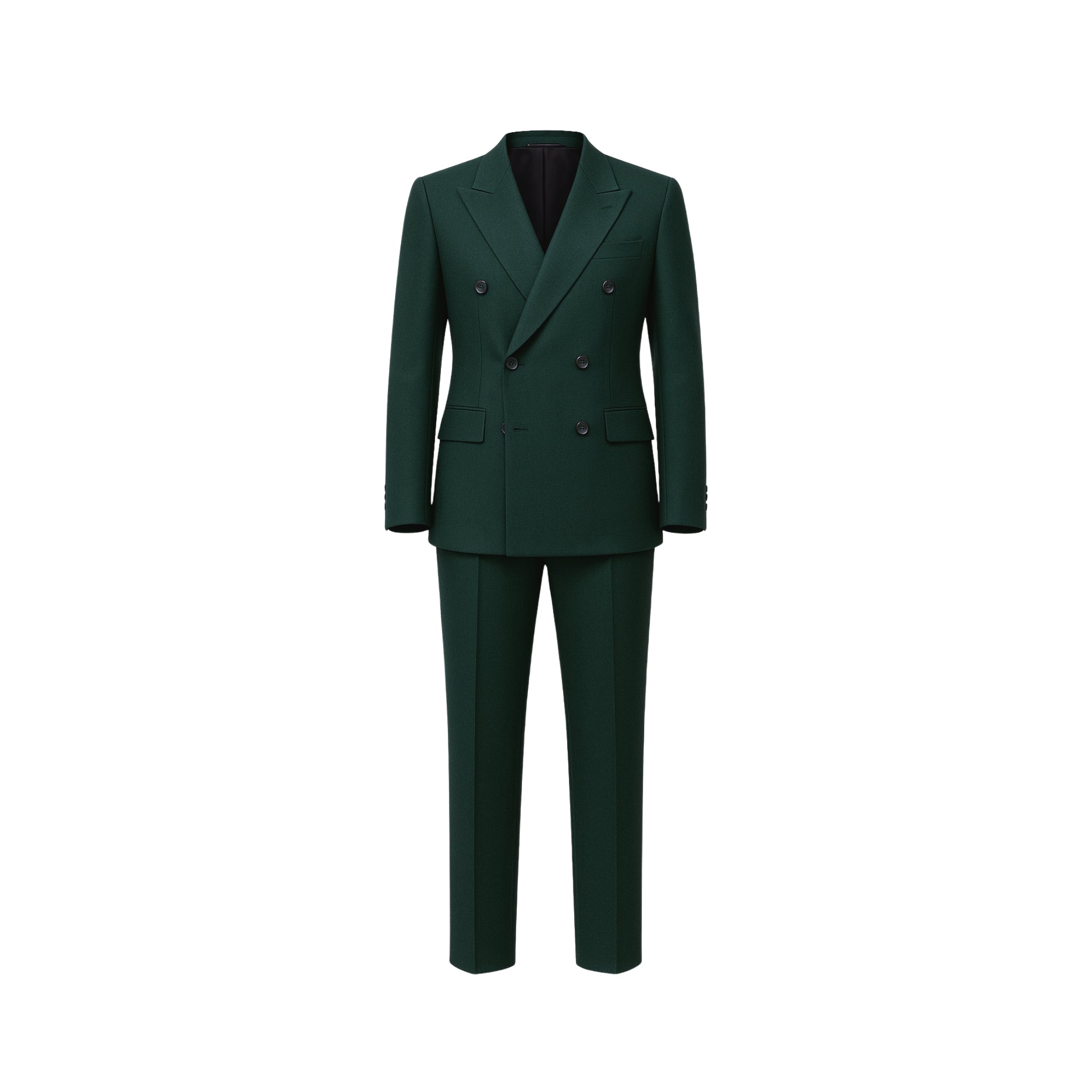 Masculine Fit Everyday Double Breasted Wool Suit in Hunter Green