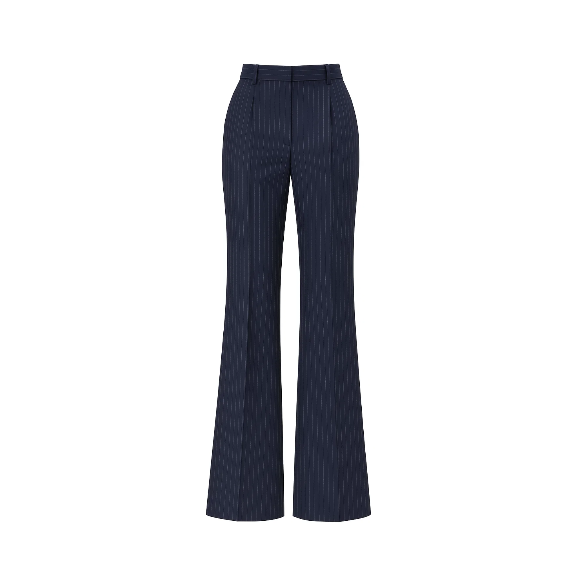 Navy Pinstripe Wide-Leg Trousers