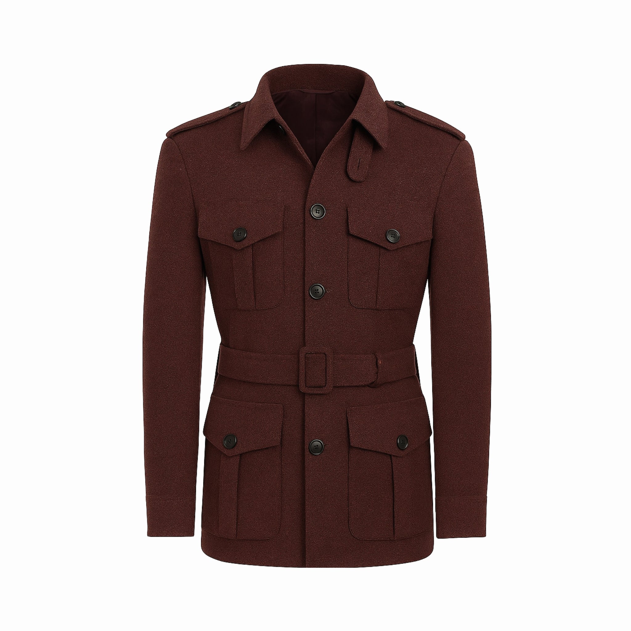 The Fuoco Rust Safari Jacket | Custom Wool Belted Field Coat