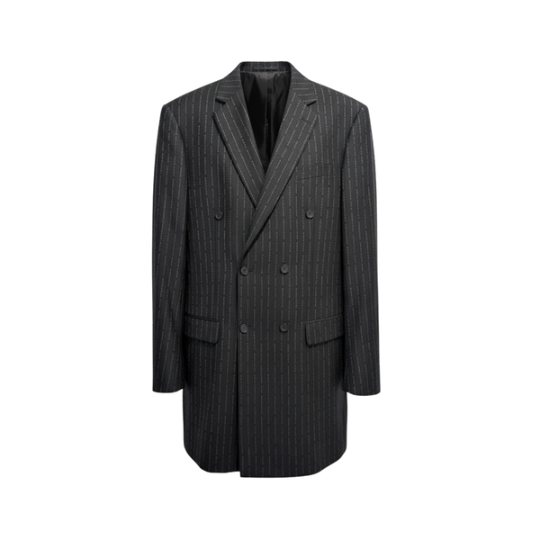 Structured Charcoal Pinstripe Double-Breasted Jacket