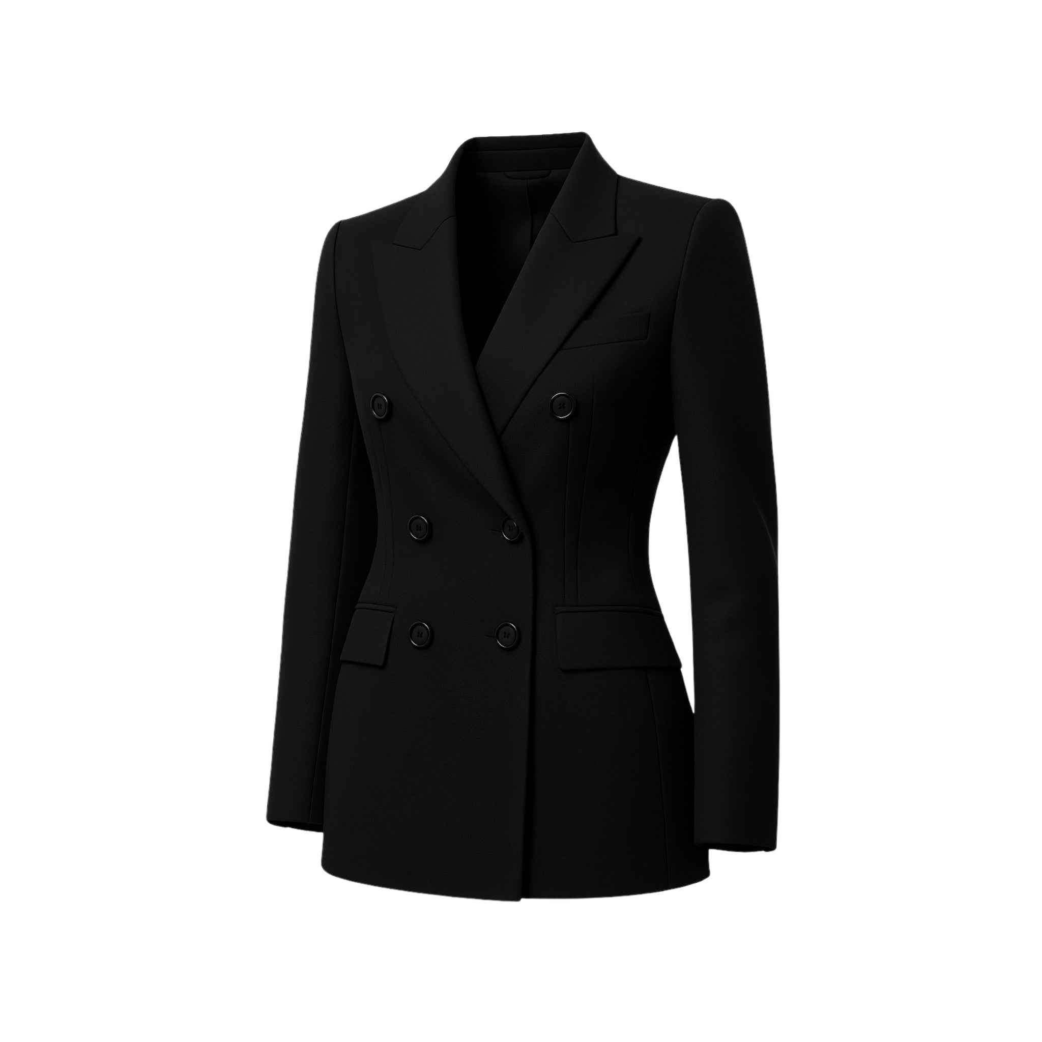 Feminine Fit Women's Double Breasted Wool Jacket in Jet Black